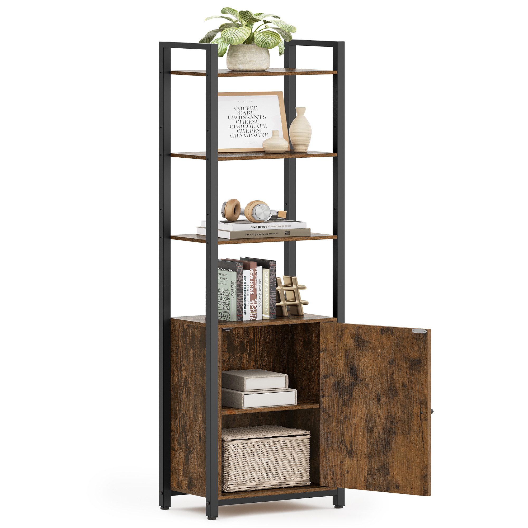 VASAGLE Bücherregal Standregal, für Wohnzimmer, Schlafzimmer, verstellbaren Ablagen, 6 Ebenen, 24 x 40 x 159,5 cm