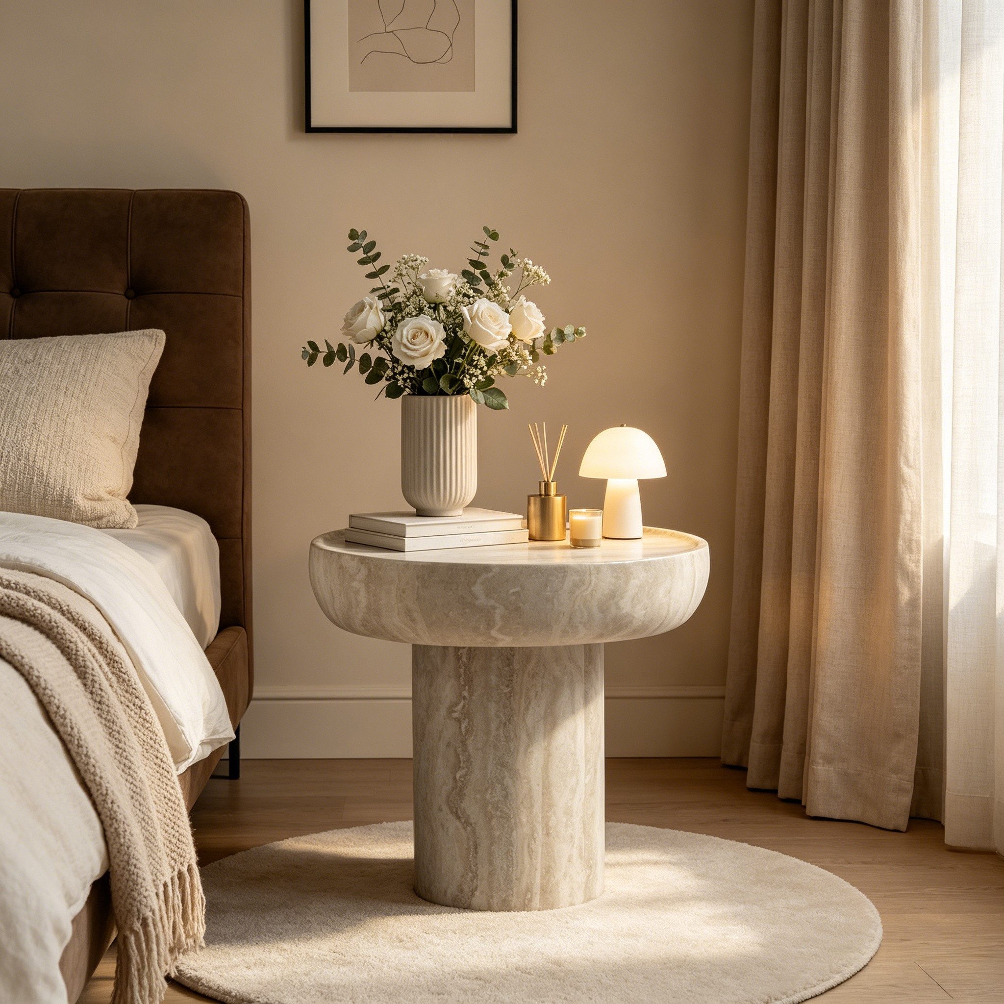 WILLIAMSPACE Couchtisch Runder Beistelltisch aus Fiberglas mit Steinoptik, Moderner Design (1 St), Maße ca.:φ50*45cm