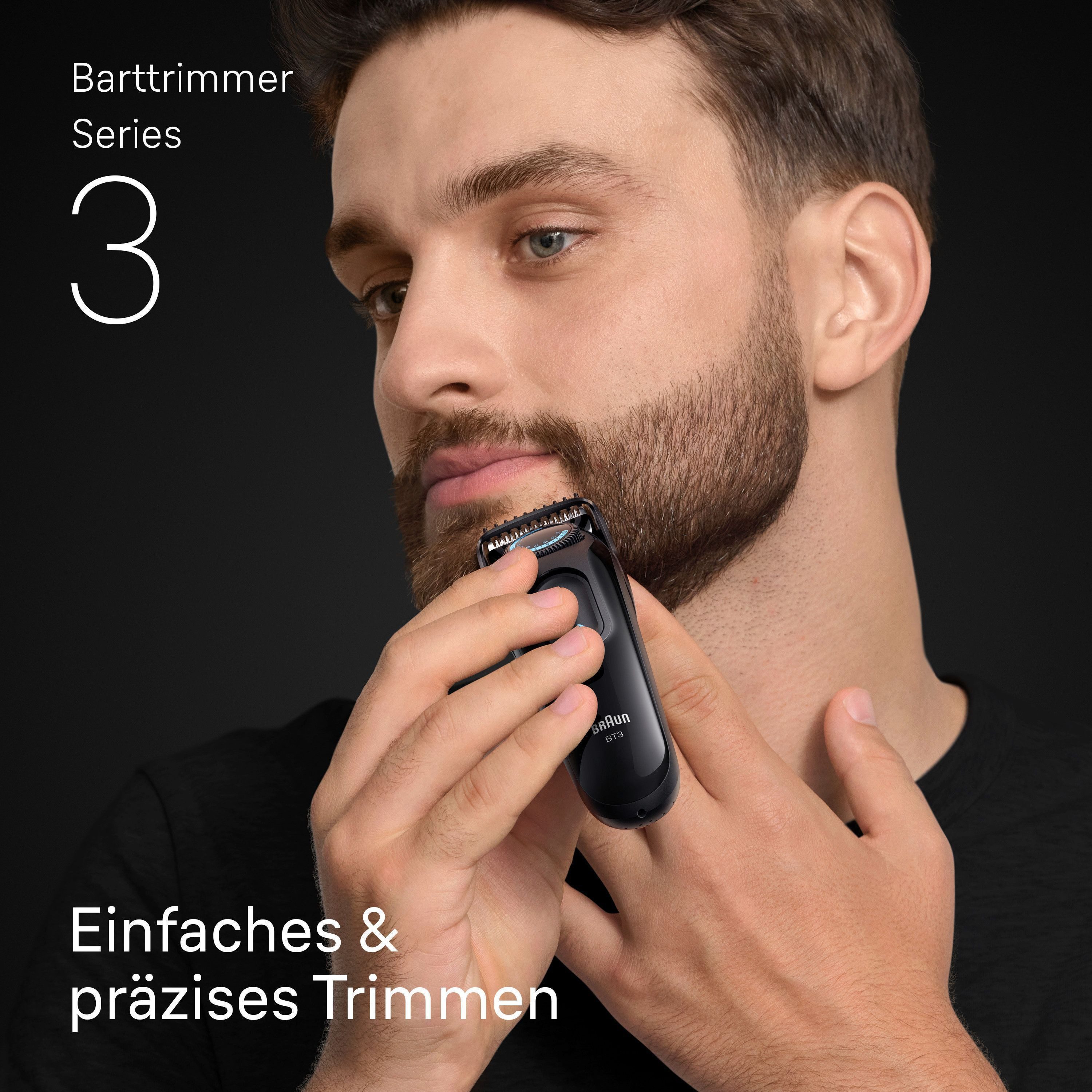 Braun Haarschneider Barttrimmer Series 3 BT3520, ultrascharfe Klinge, 50 Min Akkulaufzeit, 40 Längeneinstellungen