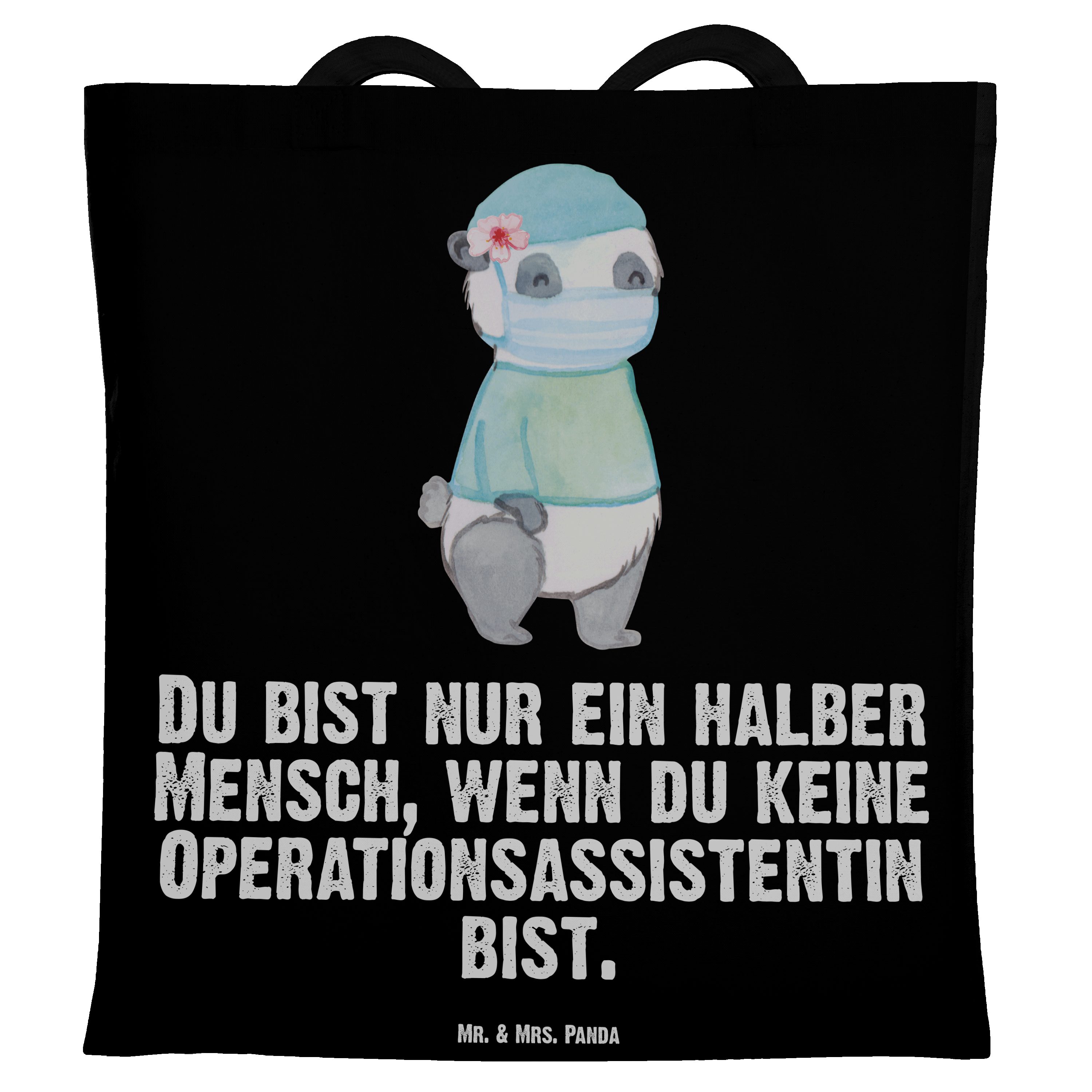Mr. & Mrs. Panda Tragetasche Operationsassistentin mit Herz - Schwarz - Geschenk, Jutebeutel, Absc (1-tlg)