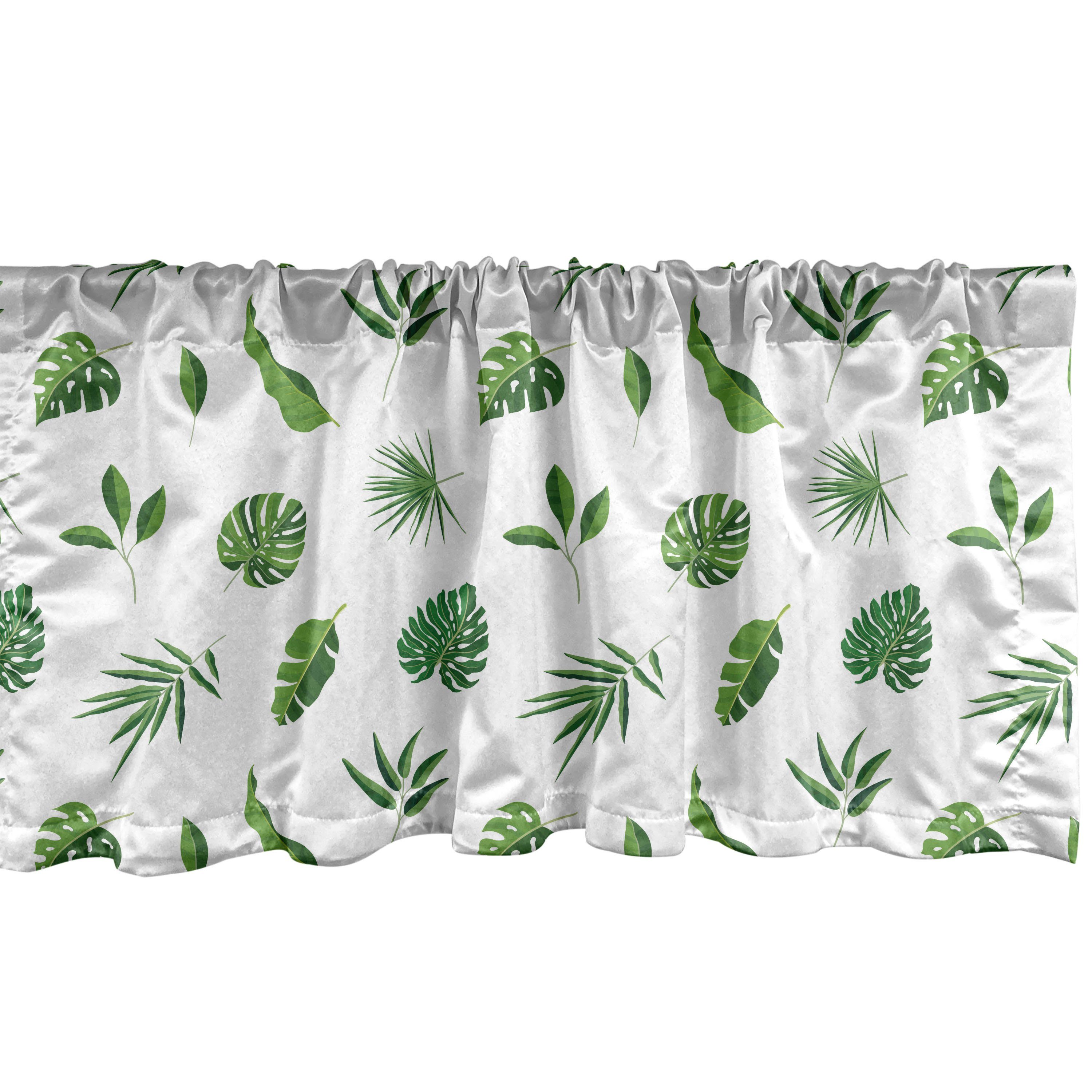 Scheibengardine Vorhang Volant für Küche Schlafzimmer Dekor mit Stangentasche, Abakuhaus, Microfaser, Dschungel-Laub Einfache Tropic Blätter