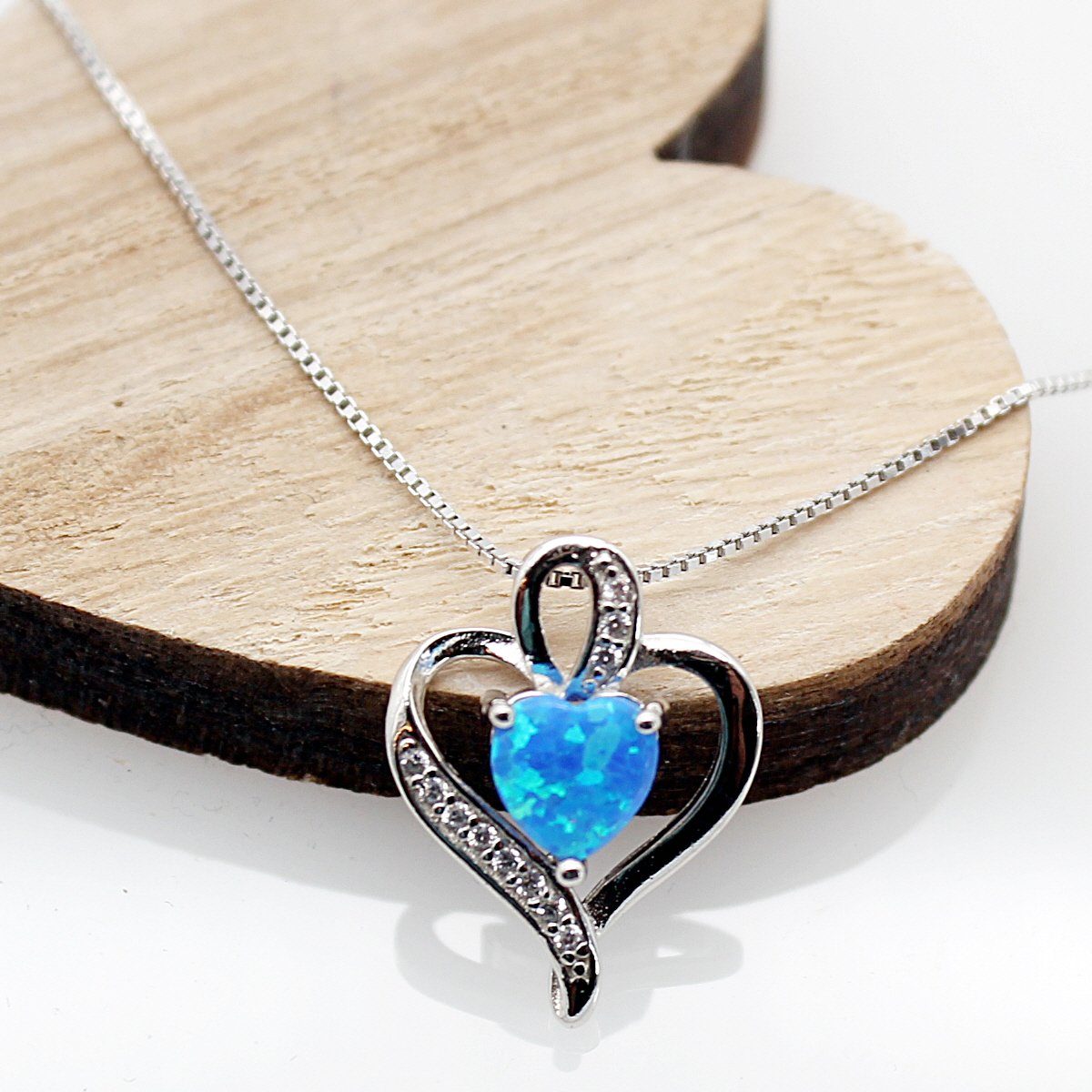 ELLAWIL Silberkette Kette mit Herz Anhänger blau Damen Zirkonia Halskette Mädchen türkis (Kettenlänge 45 cm, Sterling Silber 925), inklusive Geschenkschachtel