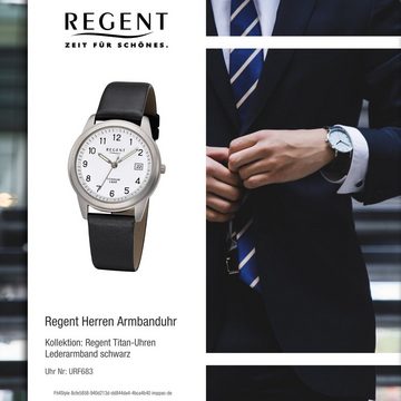 Regent Quarzuhr Regent Herren Uhr F-683 Leder Quarzwerk, (Analoguhr), Herren Armbanduhr rund, mittel (ca. 36mm), Lederarmband