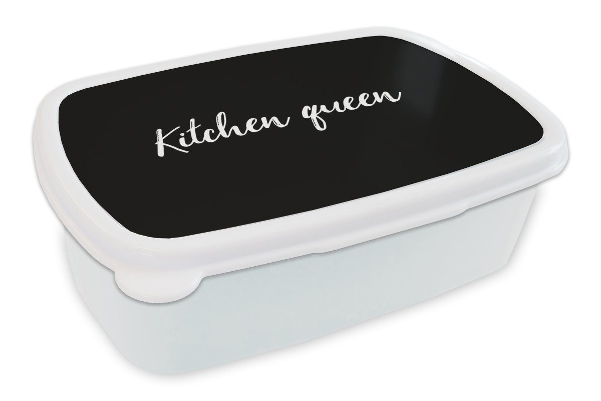 MuchoWow Lunchbox Zitate - Kitchen Queen - Frauen - Induktionskochfeld, Kunststoff, (2-tlg), Brotbox für Kinder und Erwachsene, Brotdose, für Jungs und Mädchen weiß
