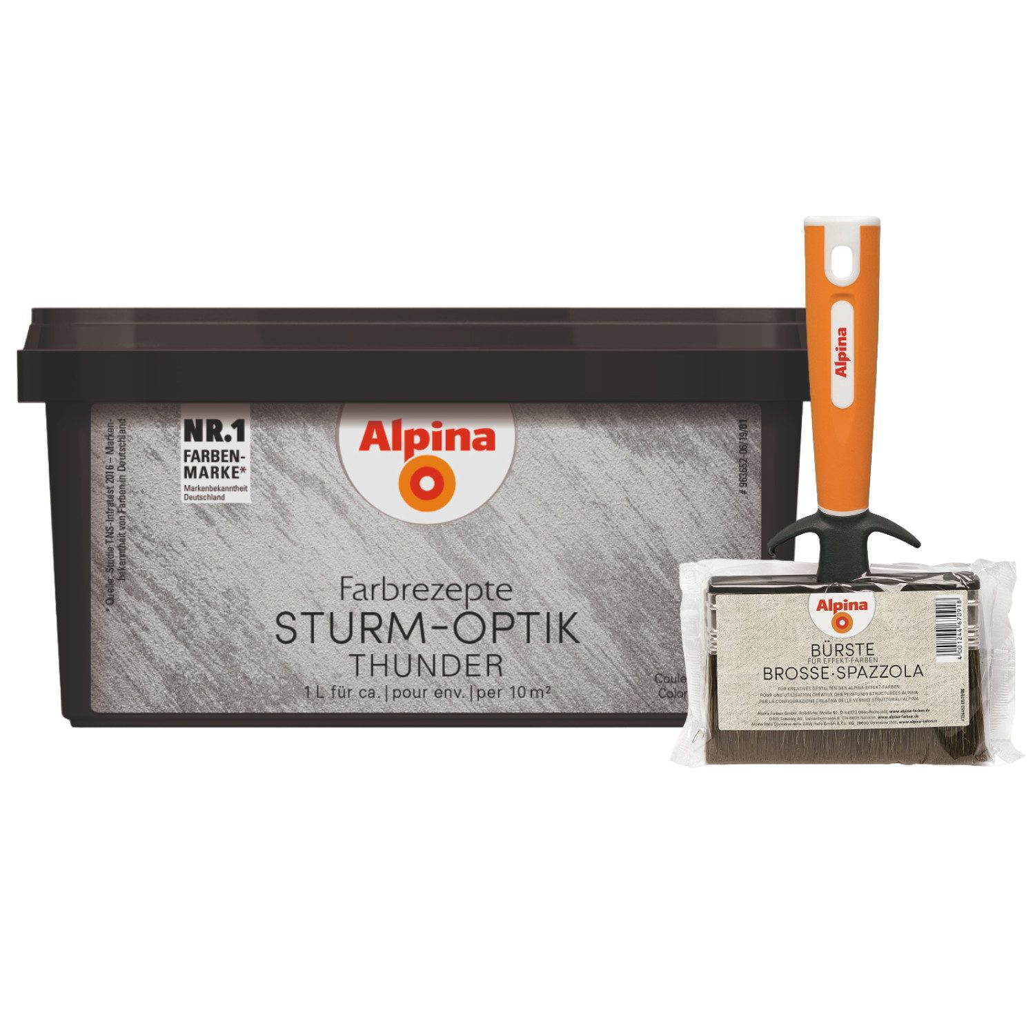 Alpina Wandfarbe - SET - Farbrezepte STURM-OPTIK 1 Liter + Bürste