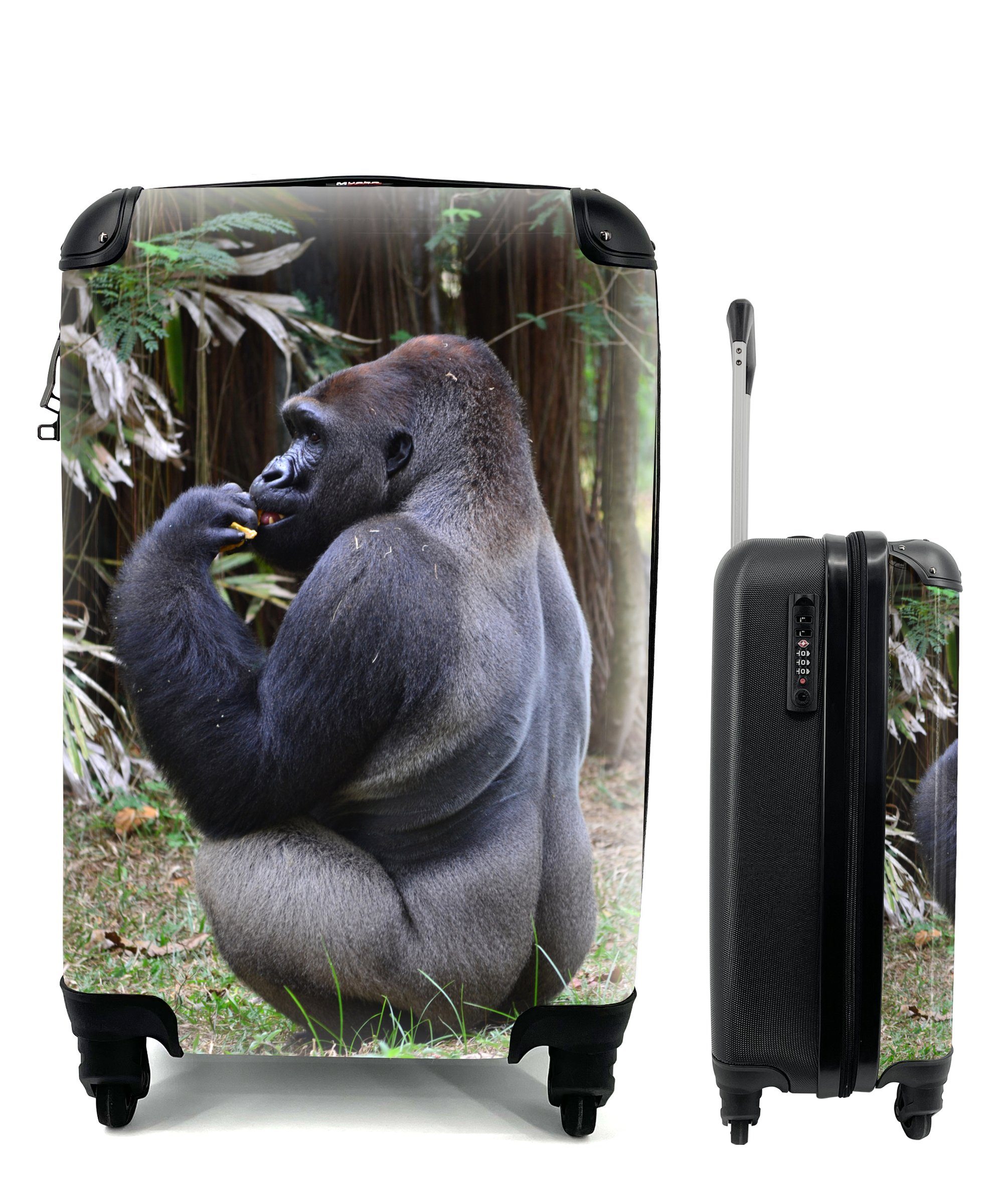 MuchoWow Handgepäckkoffer Seitenansicht eines fütternden Gorillas, 4 Rollen, Reisetasche mit rollen, Handgepäck für Ferien, Trolley, Reisekoffer | Handgepäck-Koffer