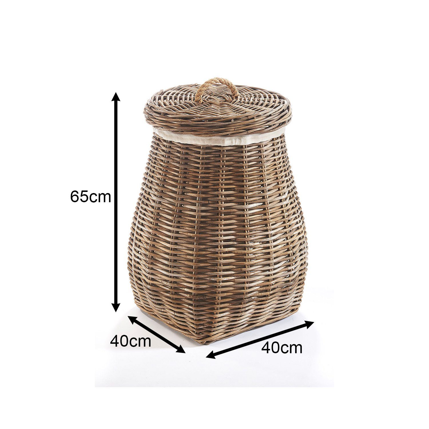 Kobolo Wäschekorb Wäschebehälter rund - Rattan kubu grey mit Deckel günstig online kaufen