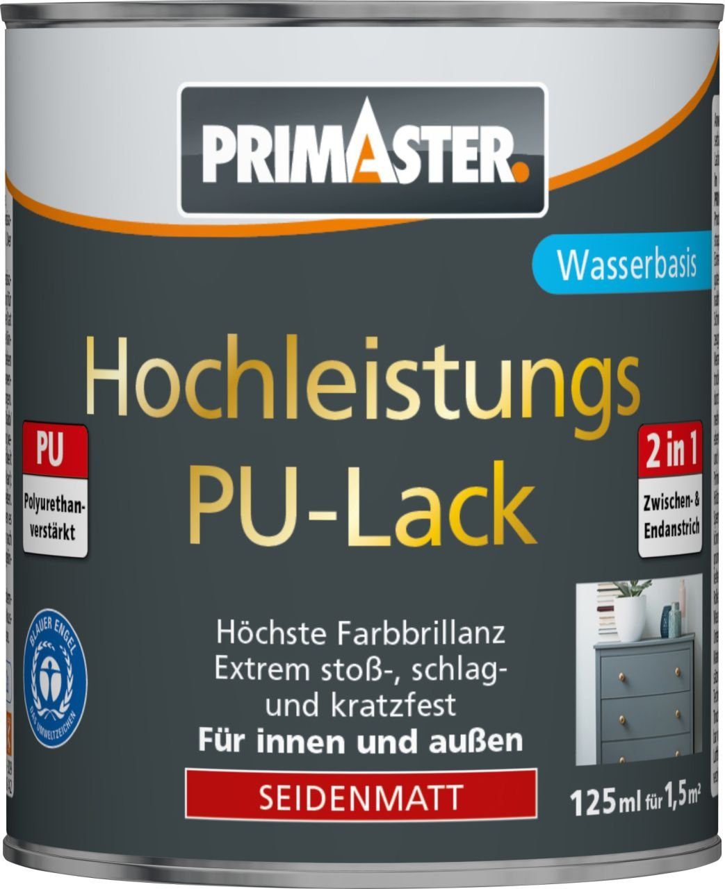 Primaster Acryl-Buntlack Primaster PU-Lack 125 9005 ml tiefschwarz RAL