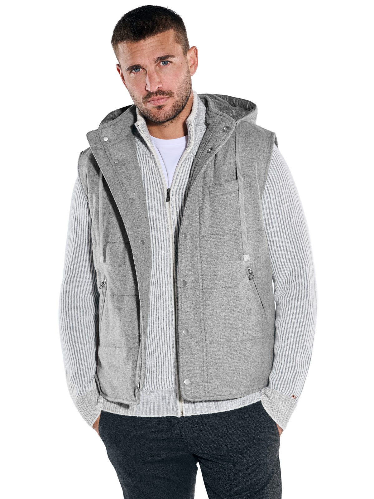 emilio adani Kurzweste emilio adani Herren Weste mit abnehmbarer Kapuze, Silbergrau