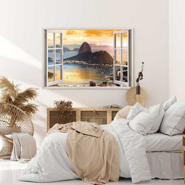 Sinus Art Leinwandbild Wandbild 120x80cm Fensterbild Brasilien Rio de Janeiro Bucht Meer Berg, (1 St)