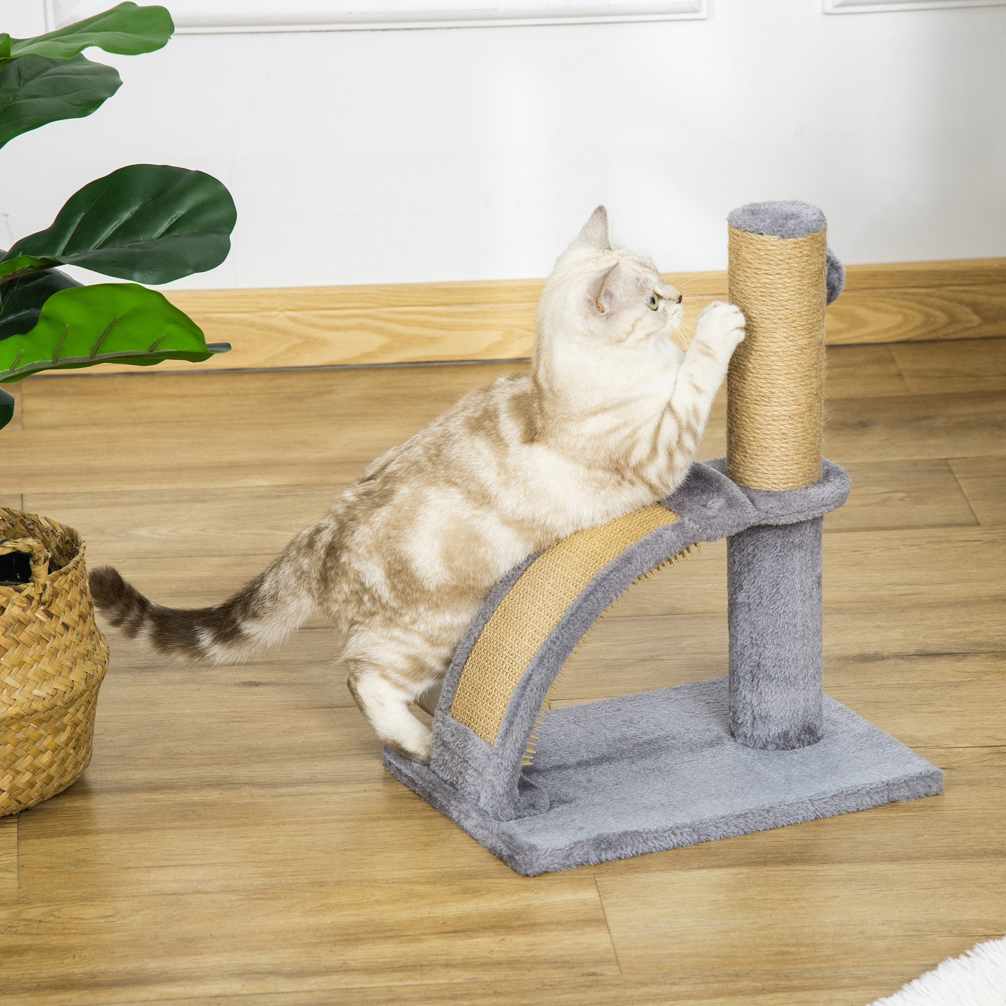 PawHut Kratzbaum mit Katzenkratzbrett, Kratzbaum, Katzenreizball, für Katzen unter 4,5 kg, grau