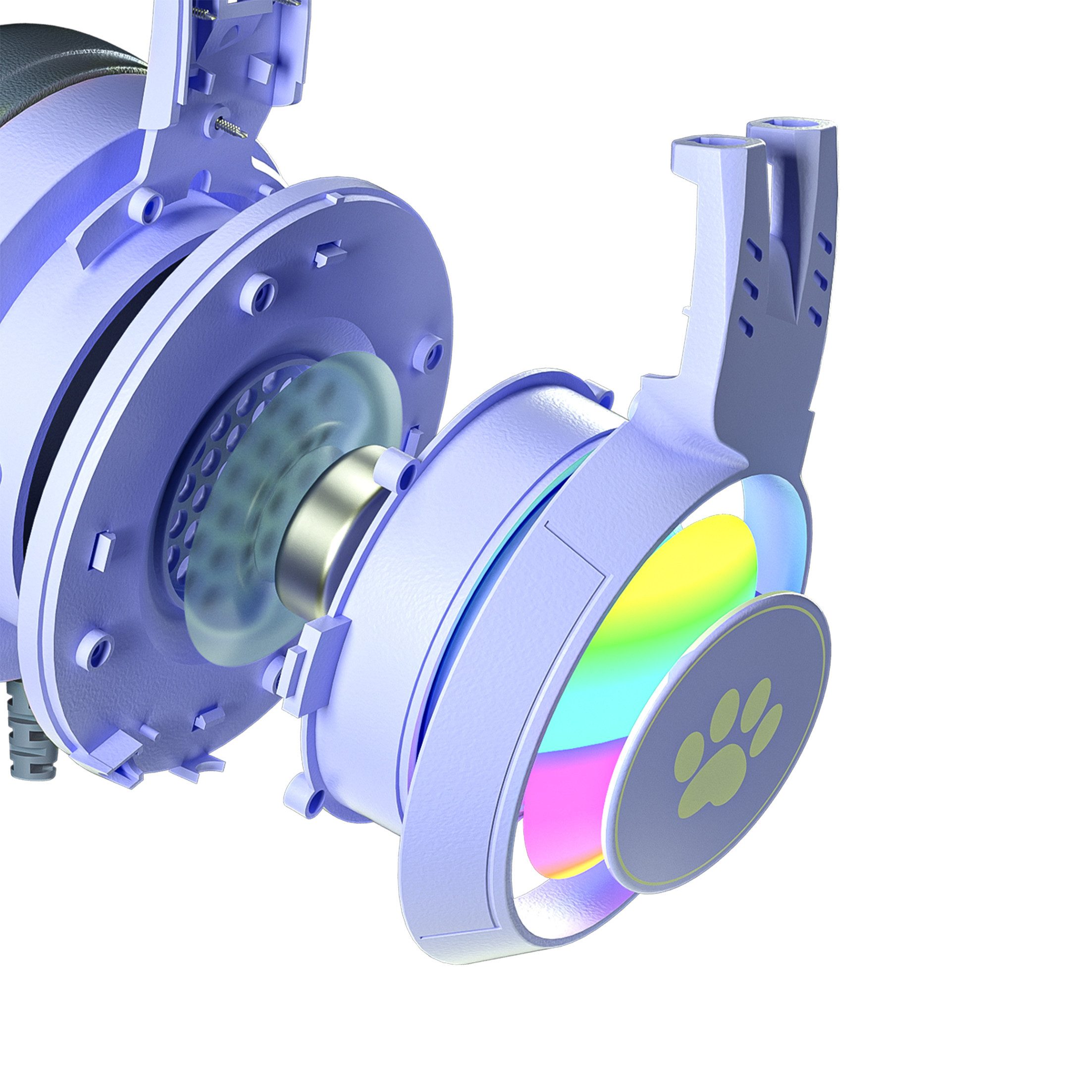 KINSI Gaming-Headset mit Katzenohren & RGB,kabelgebunden Gaming-Headset (360° Bügelmikrofon mit Geräuschunterdrückung)