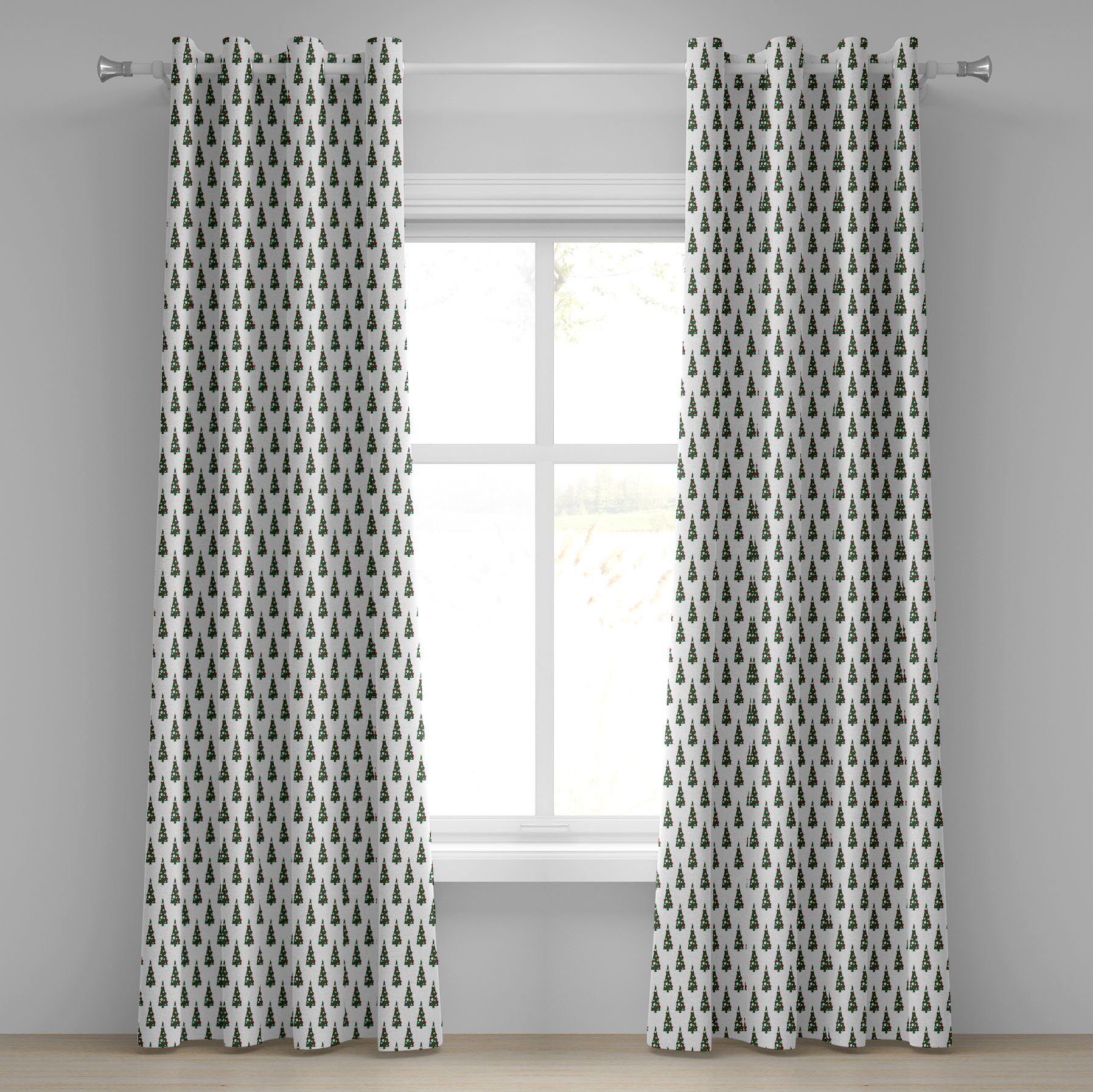 Gardine Dekorative 2-Panel-Fenstervorhänge für Schlafzimmer Wohnzimmer, Abakuhaus, Geometrisch Xmas Tree Pattern