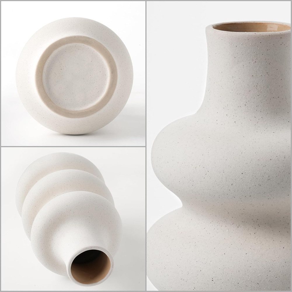 TUWENA Dekovase Keramik Vasen, Beige Moderne Dekorative Vase, Bohemian Dekorative Vase, Vase Matt für Trockene & Frische Blume, Vasen Deko für Heimdeko, Büro