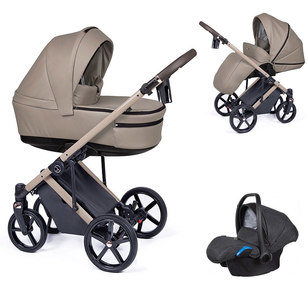 babies-on-wheels Kombi-Kinderwagen 3 in 1 Kinderwagen-Set Fado Eco - 15 Teile - in 21 Designs Sand = Gestell beige