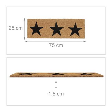 Fußmatte Kokos Fußmatte Sterne schmal, relaxdays, Höhe: 15 mm