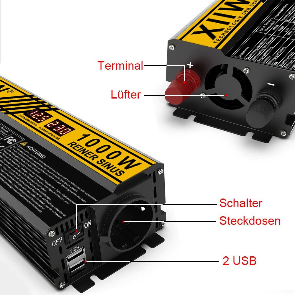 Spannungswandler 500w 1000w Wechselrichter Inverter 12V auf 230V auto USB laptop 