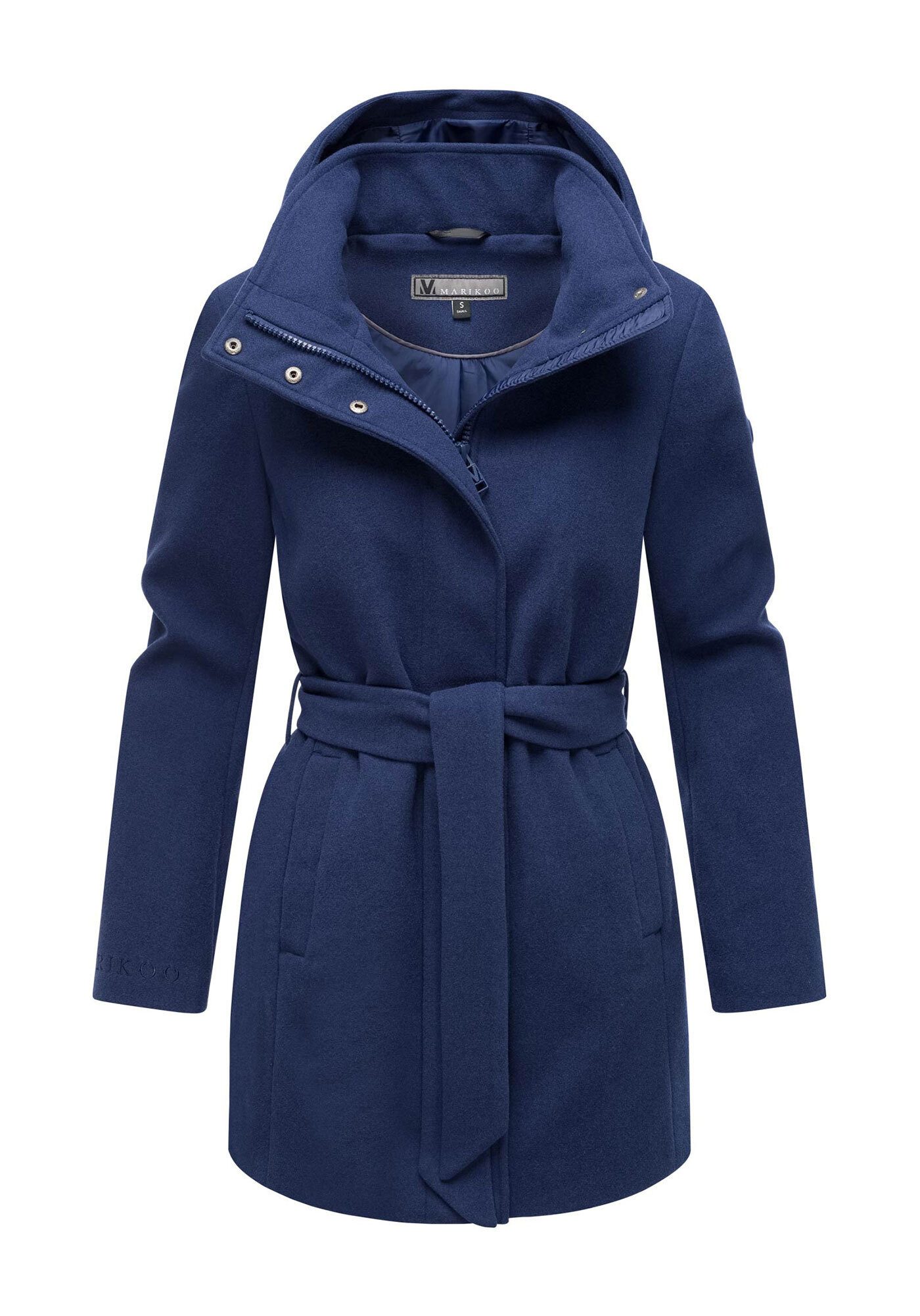 Marikoo Kurzmantel Katalinaa Eleganter Wickel Mantel mit Taillengürtel und Oversized Hood Kapuze
