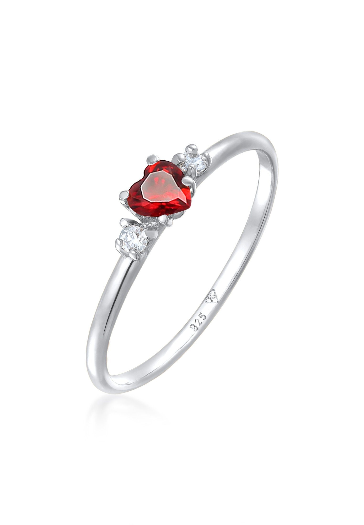 Elli Fingerring Herz Zirkonia Rot Liebe 925 Silber, Herz