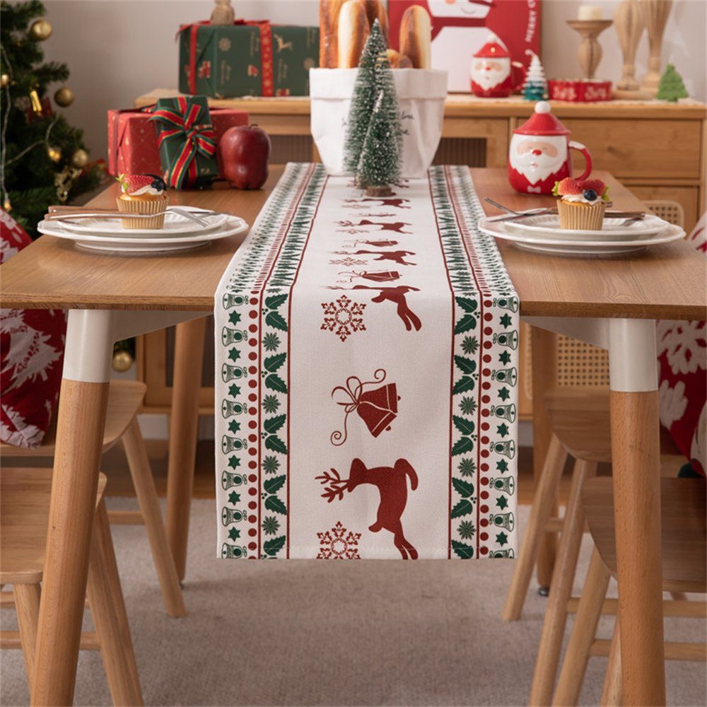 Rouemi Tischband Weihnachten Tischdecken, Weihnachten Elch Quaste Tischdecken, 35×180cm, 35×200cm weiß