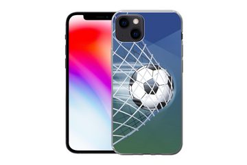 MuchoWow Handyhülle Eine Illustration eines Fußballs im Netz - Jungen - Mädchen - Kinder, Handyhülle Apple iPhone 13, Smartphone-Bumper, Print, Handy