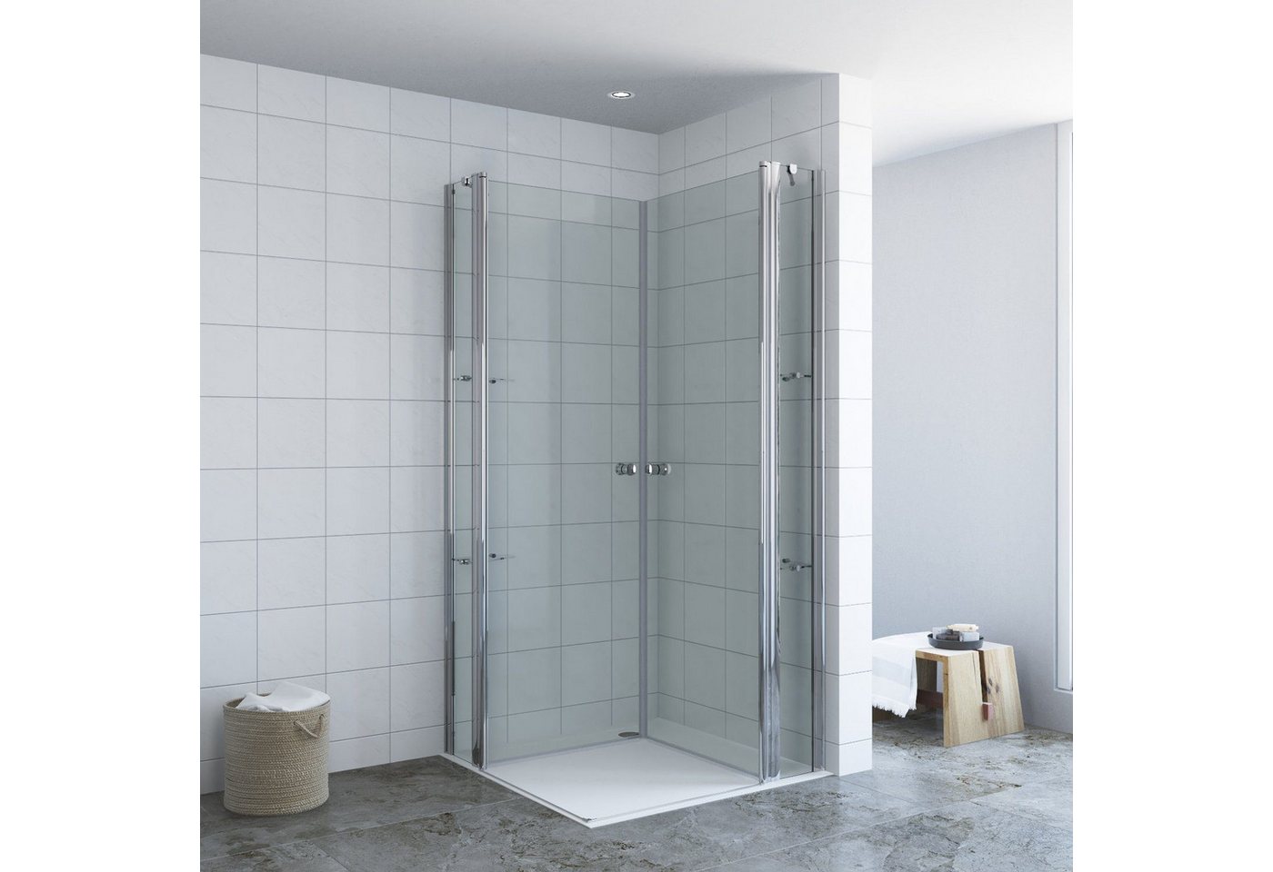 Thumbnail - AQUALAVOS Eckdusche Eckeinstieg Duschkabine Drehtür Eckdusche mit Doppeltür Schwingtüren, BxT: 90x90 cm, 6 mm Einscheibe...