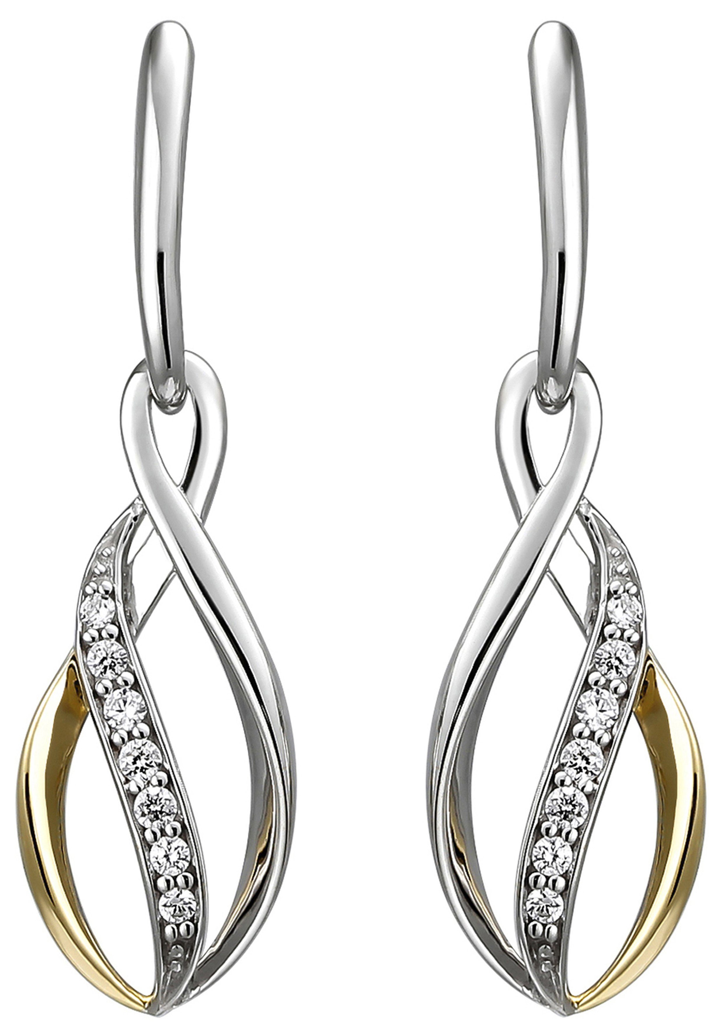 JOBO Paar Ohrhänger, 925 Silber bicolor vergoldet mit 14 Zirkonia