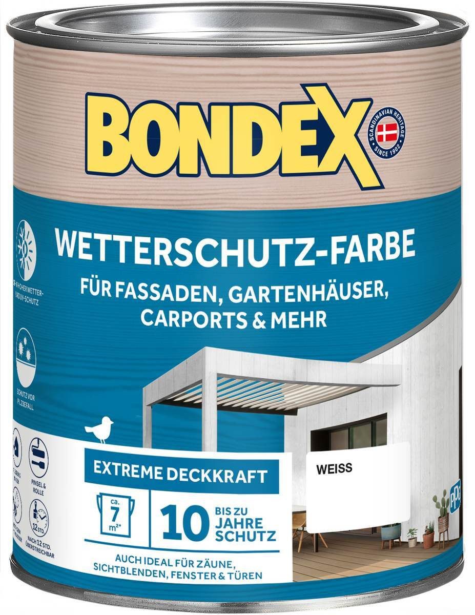 Bondex Wetterschutzfarbe Wetterschutz-Farbe 0,75 L Weiß, witterungsbeständig, atmungsaktiv