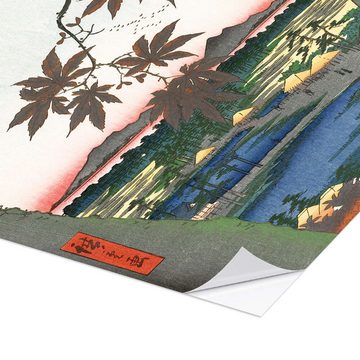 Posterlounge Wandfolie Utagawa Hiroshige, Ahornblätter, der Tekona-Schrein und die Brücke, Wohnzimmer Malerei