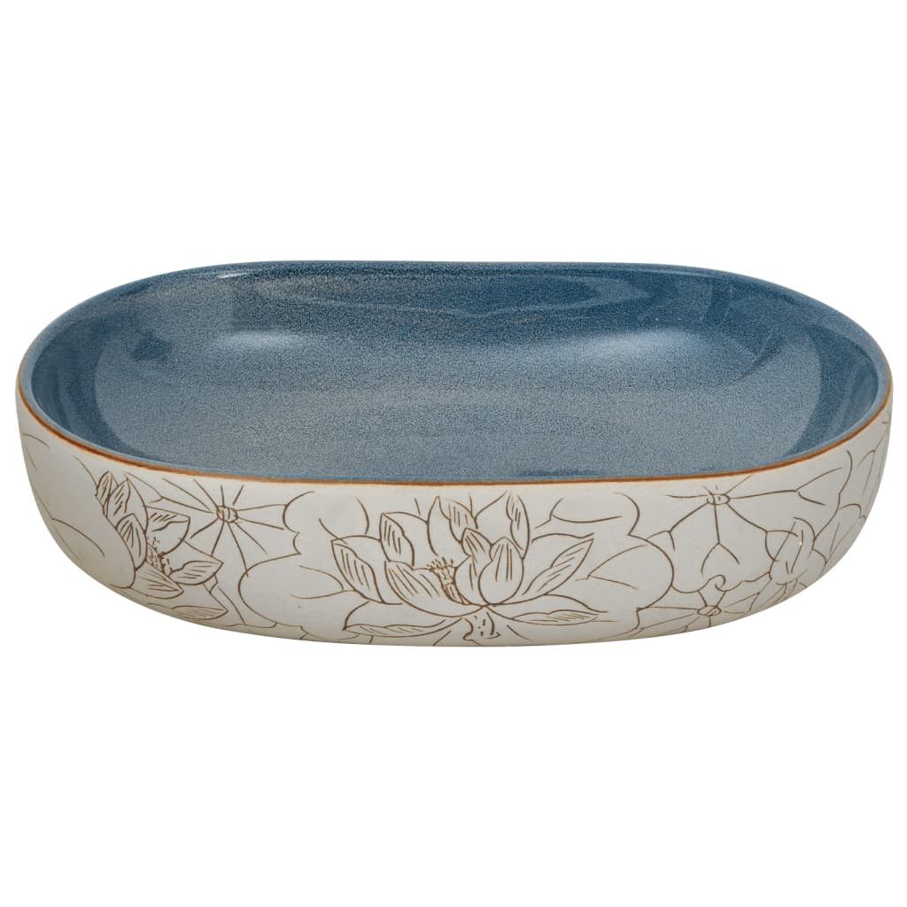 vidaXL Waschbecken Waschbecken Badezimmer Aufsatzwaschbecken Sandfarben Blau Oval 59x40x1