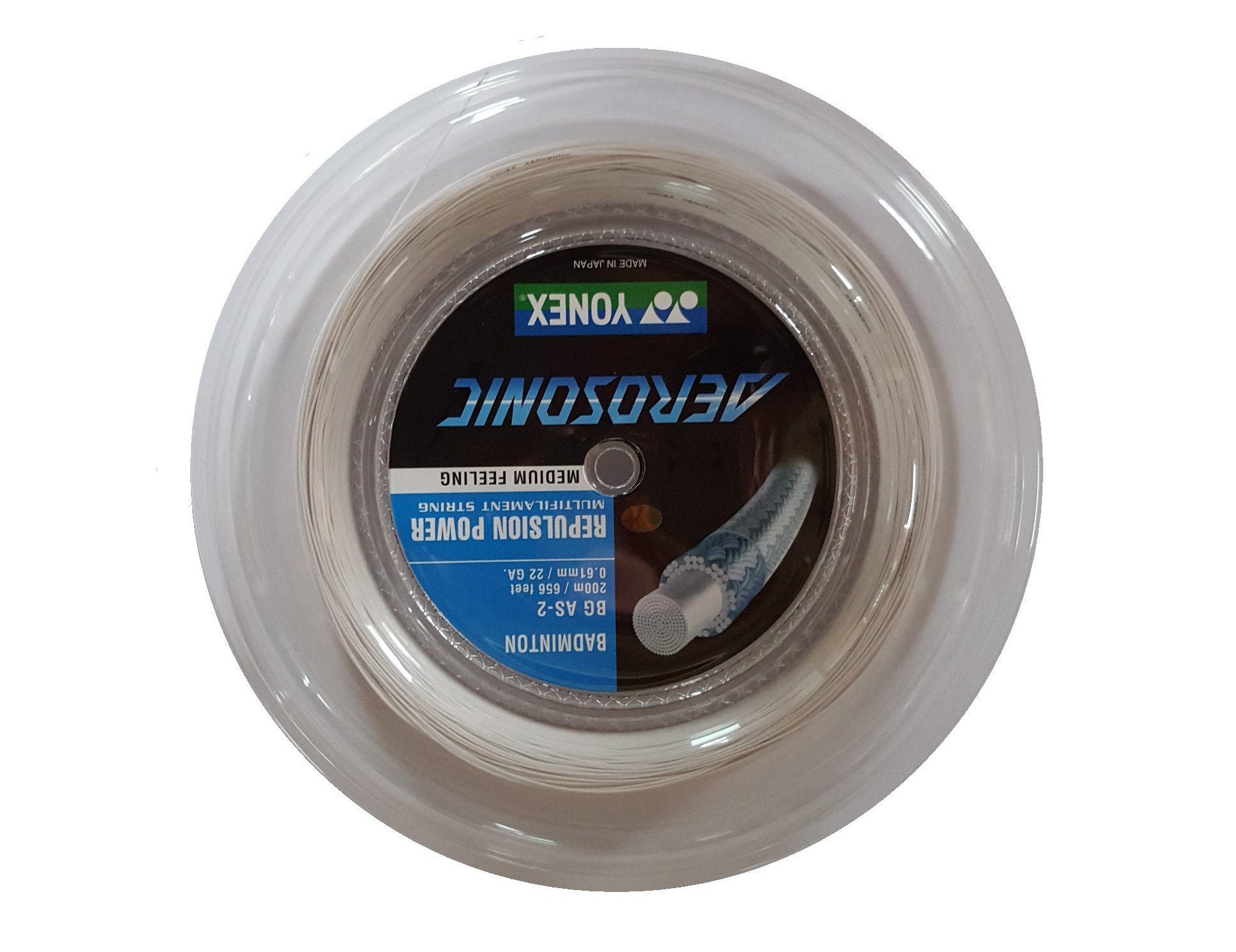 Yonex Badmintonsaite Aerosonic (Power+Komfort) weiss 200m Rolle, Saitendicke: 0.61