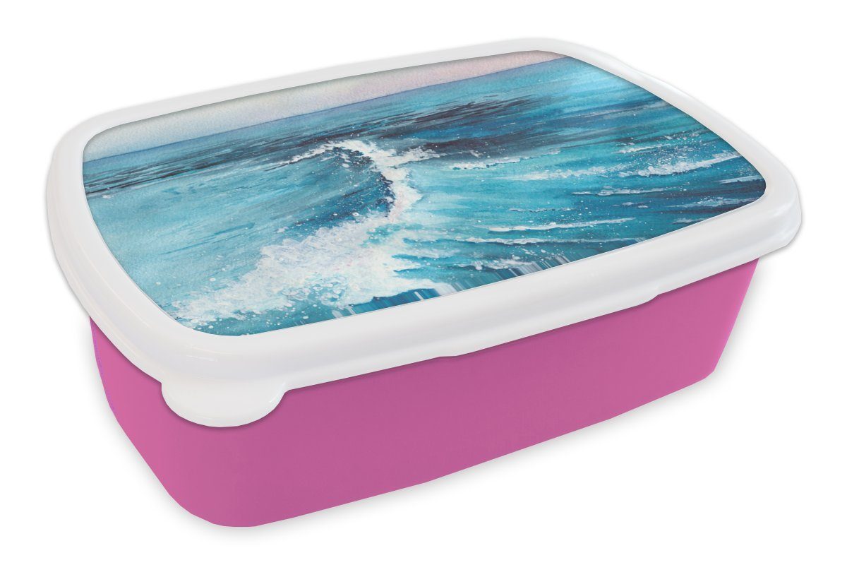 MuchoWow Lunchbox Golf - Meer - Aquarell, Kunststoff, (2-tlg), Brotbox für Erwachsene, Brotdose Kinder, Snackbox, Mädchen, Kunststoff rosa