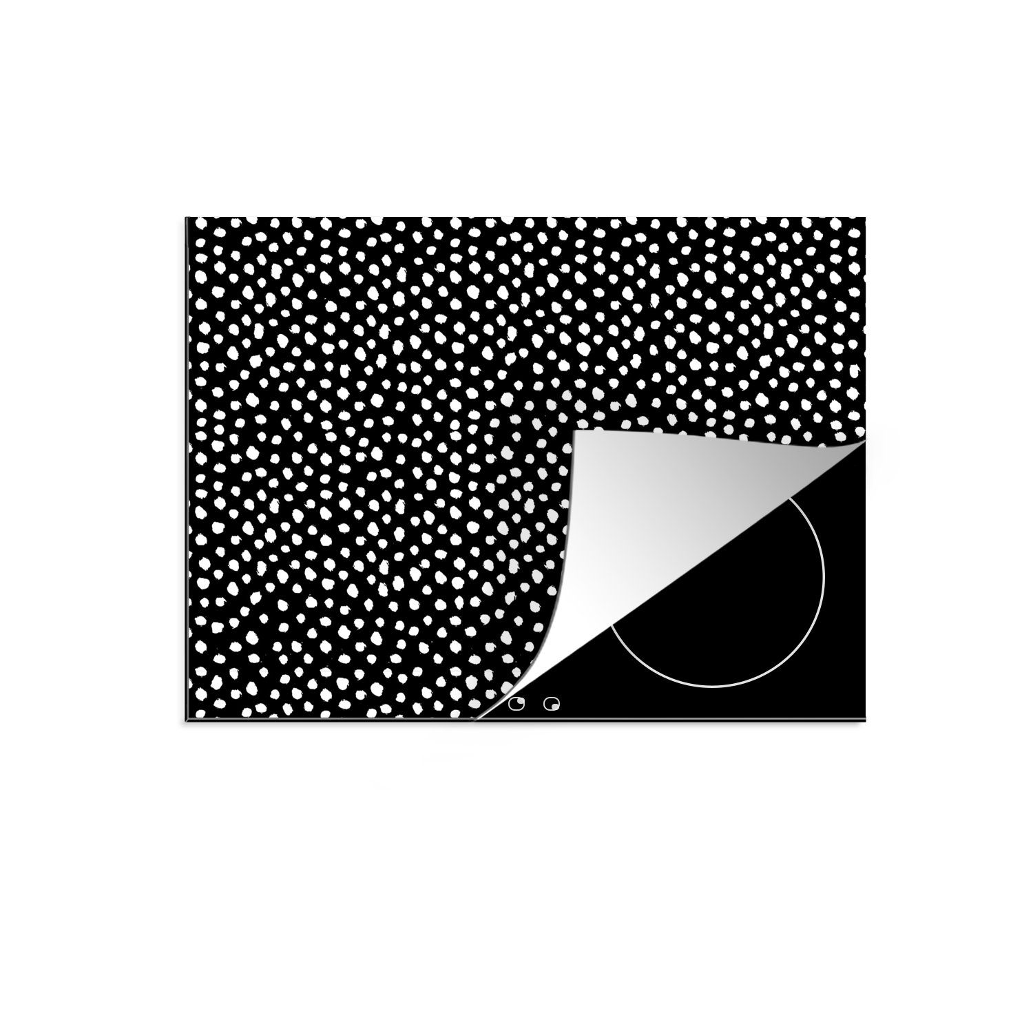 MuchoWow Herdblende-/Abdeckplatte Schwarz - Weiß - Muster - Polka dots, Vinyl, (1 tlg), 57x51 cm, Induktionsschutz, Induktionskochfeld, Ceranfeldabdeckung