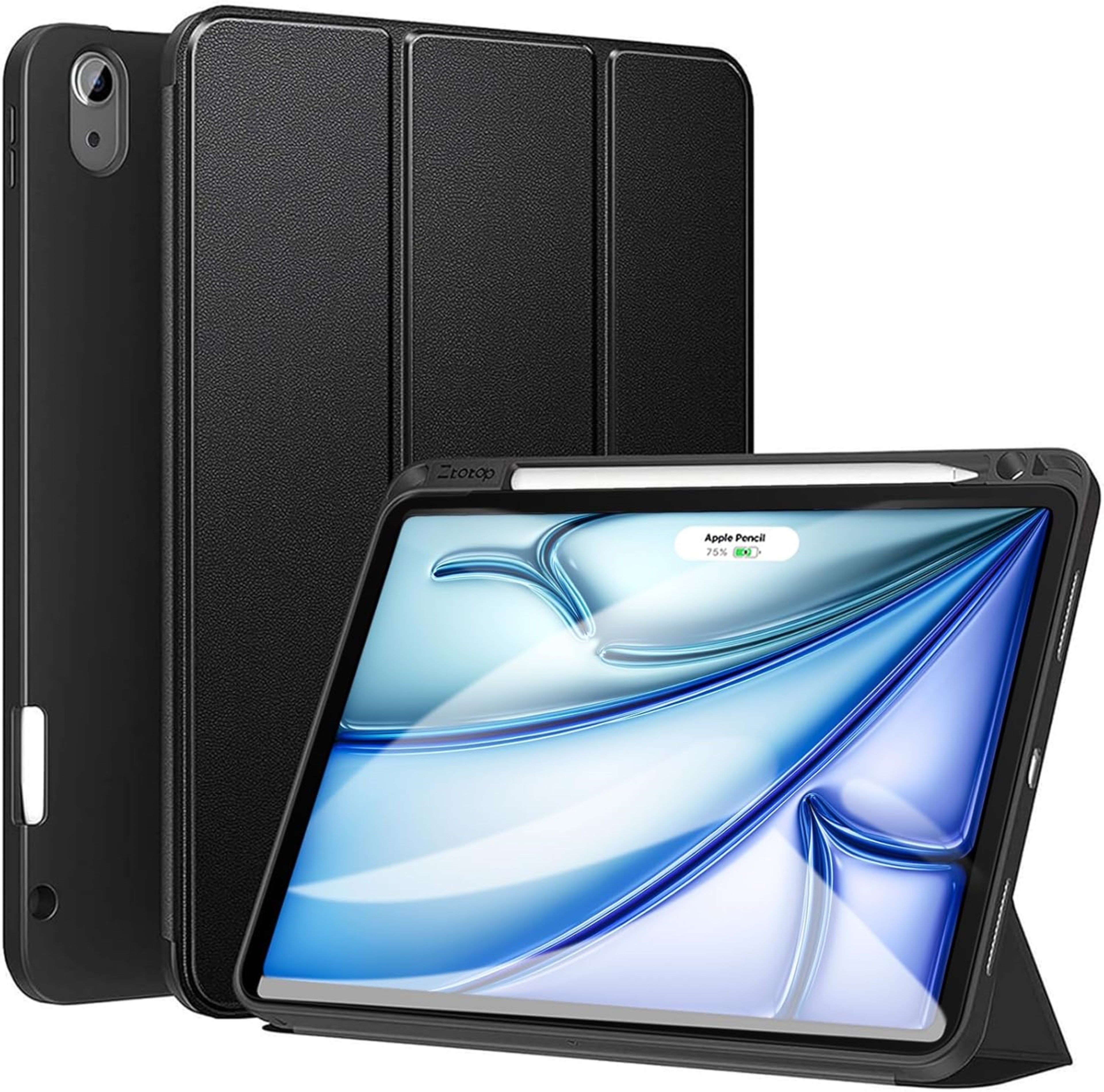 ZtotopCases Tablet-Hülle iPad Air 11 Zoll M3/M2 Hülle 2025/2024 mit Stifthalter Schwarz 10,9 - 11 Zoll, Stifthalter und Smart Cover Funktion