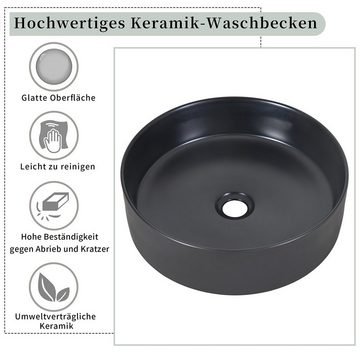 XDeer Waschbeckenunterschrank Modernes Design Waschbeckenunterschrank Hängend mit Keramikwaschbecken und Schubladen Schwarz-graue 80cm Breit