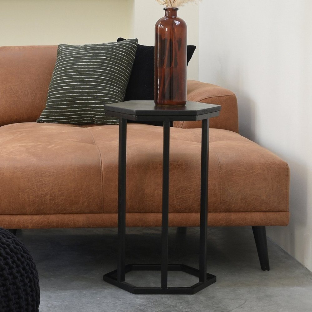 RINGO-Living Beistelltisch aus 620x400x400mm, Leilai Beistelltisch Möbel in Schwarz Mangoholz