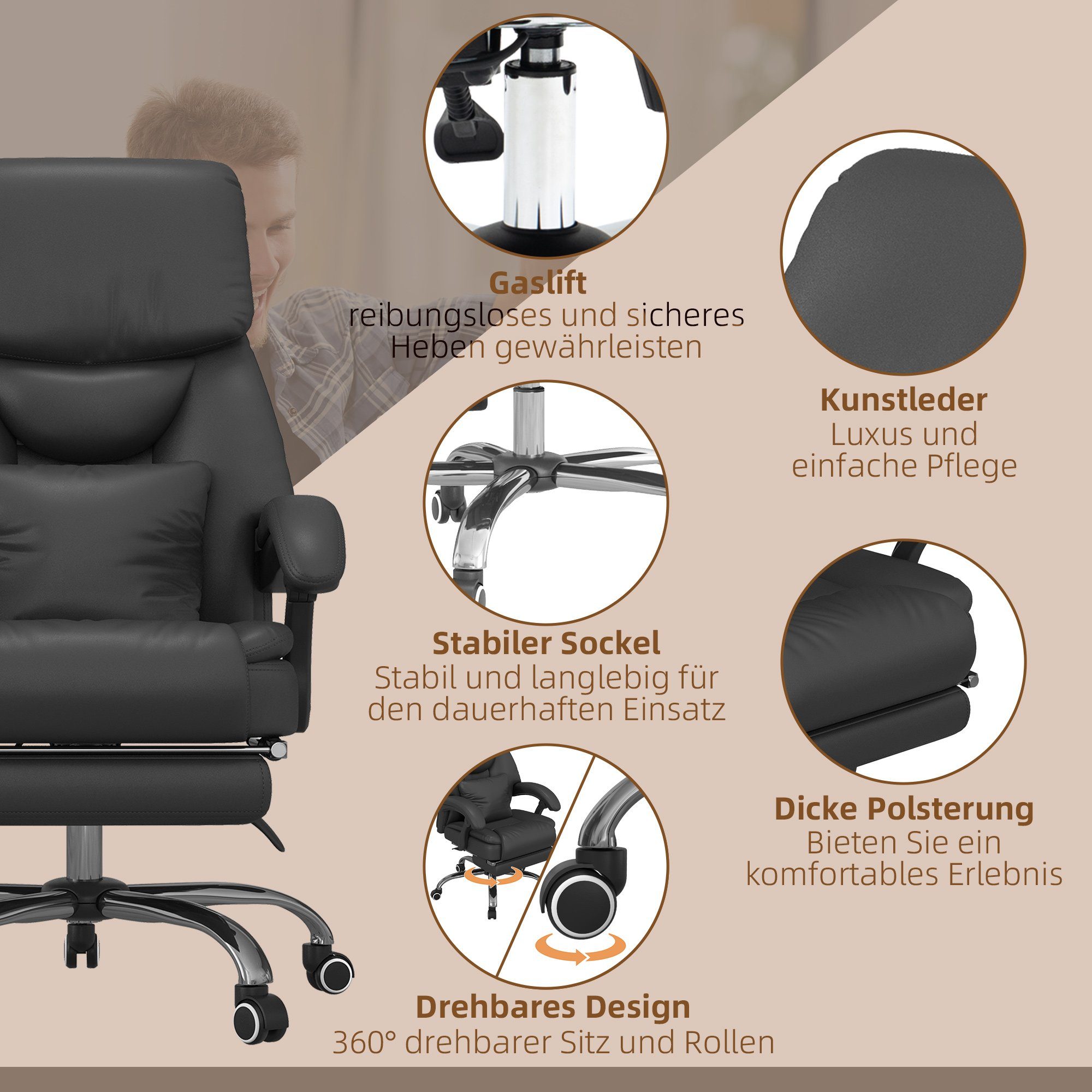 (Massage-Bürostuhl, Schreibtischstuhl Bürostuhl Rückenlehne, mit Vinsetto mit Massagefunktion verstellbare St), Computerstuhl 1