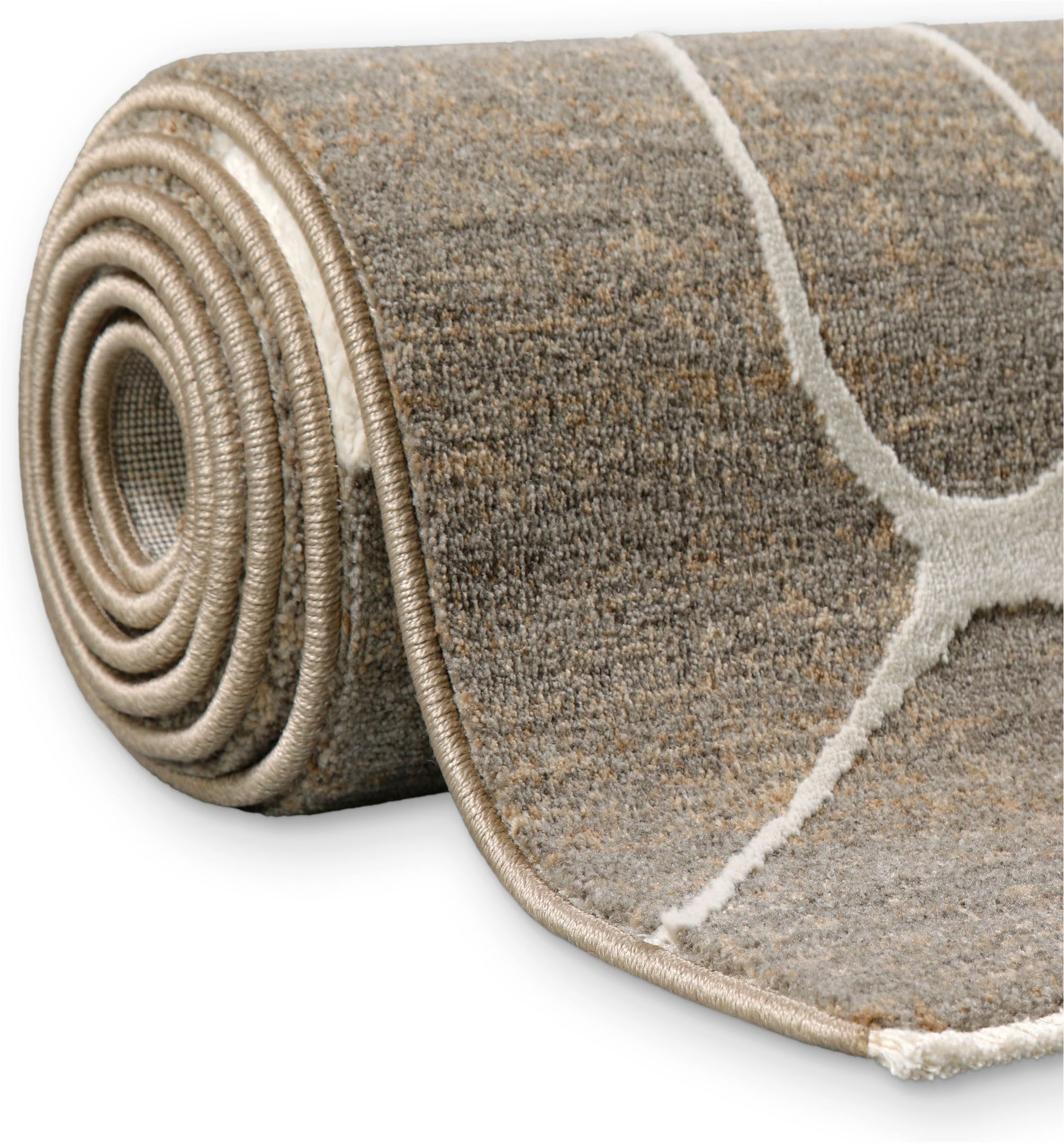 Esprit Teppich Elite, rechteckig, Höhe: 15 mm, Kurzflor, Marmordesign, Hoch-Tief-Effekt, waschbar, Jute-Rücken