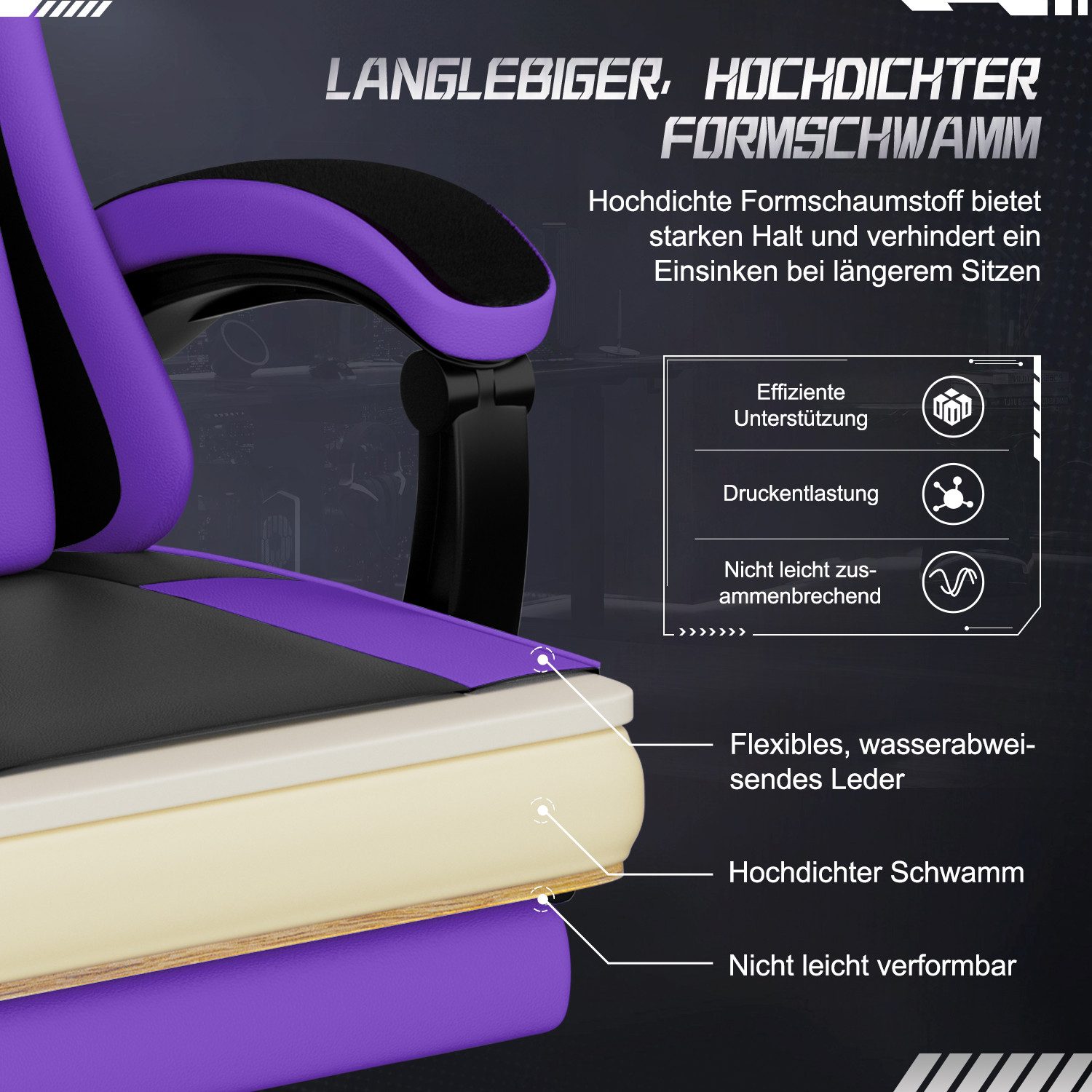 Adormii Gaming-Stuhl Gaming Stuhl ergonomisch Gaming Chair Bürostuhl verstellbare (Gaming Stuhl mit verstellbaren Lendenkissen, Armlehne und Kopfstütze, Gamer S – Bild 5 von 5