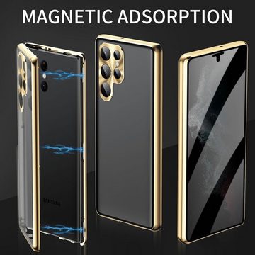 Wigento Handyhülle Für Samsung Galaxy S24 Ultra Full Cover Magnet / Glas Privacy Hülle
