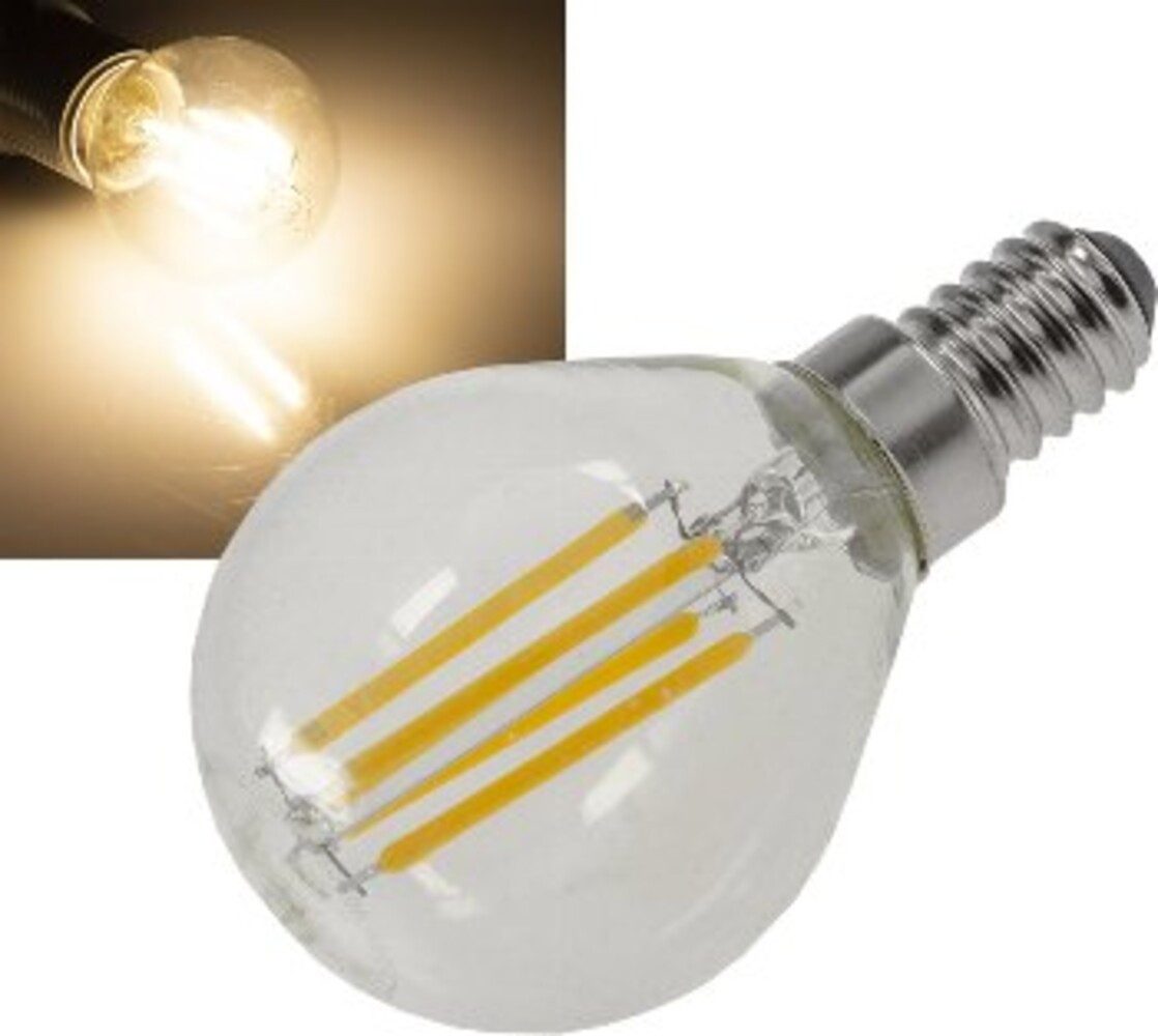ChiliTec LED-Leuchtmittel E14, 4W, 3000K, 47lm, warmweiß, G, ø49mm, E14, warmweiß