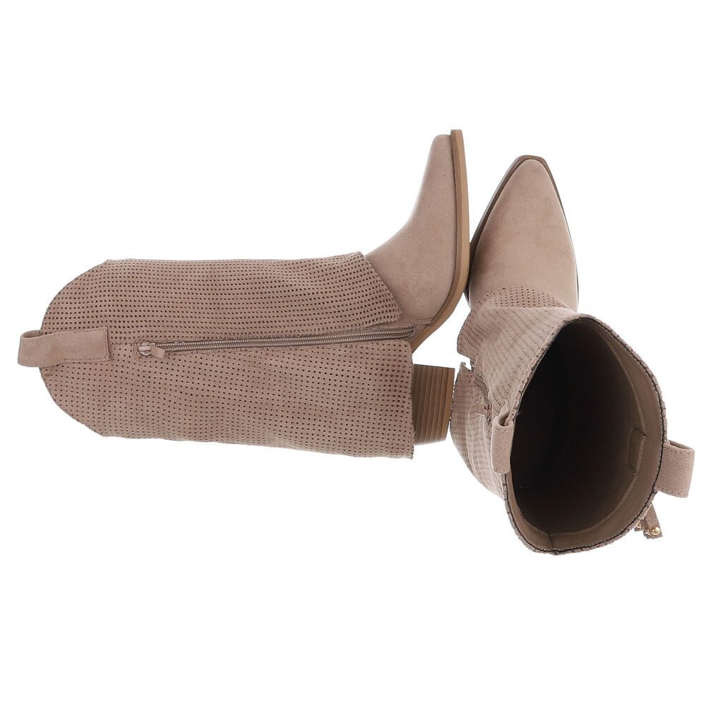 Ital-Design Damen Boots mit Fransen und perforiertem Design Westernstiefel (91154611) Blockabsatz Stiefel in Hellbraun