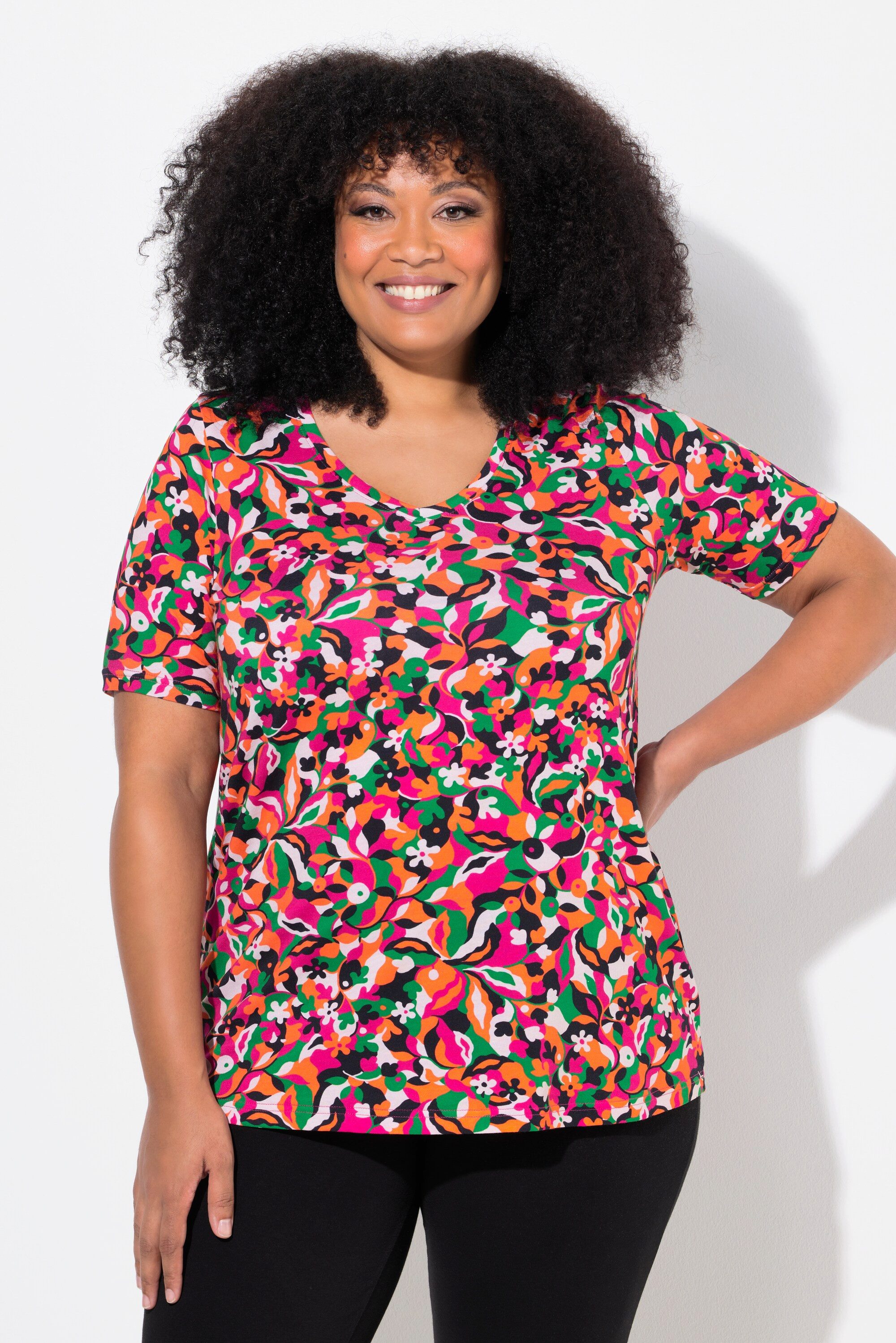 T-Shirt Longshirt A-Linie V-Ausschnitt Halbarm