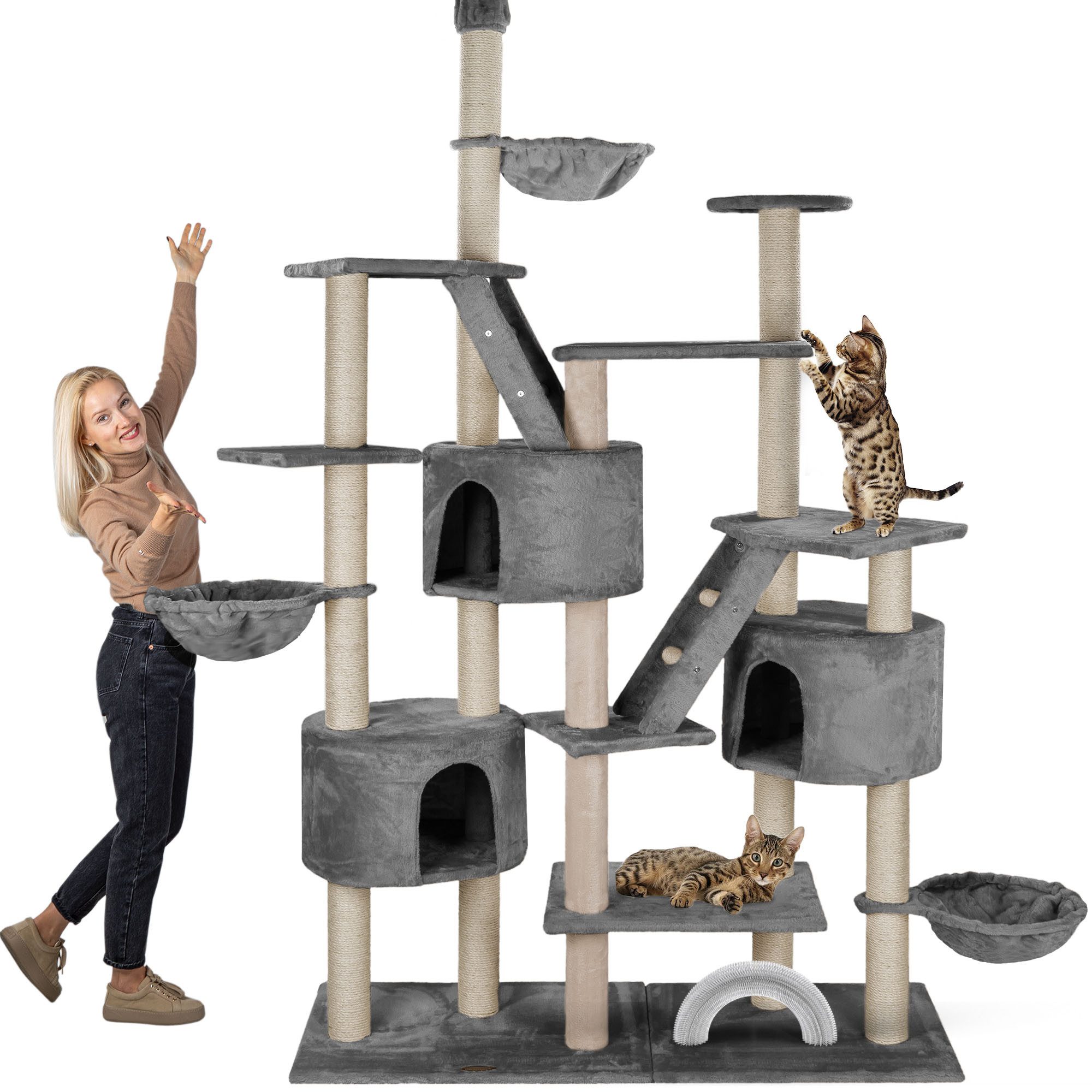 Happypet Kratzbaum SIMBA, Extra breit, höhenverstellbar, Häuser, Liegemulden, viel Zubehör von Happypet