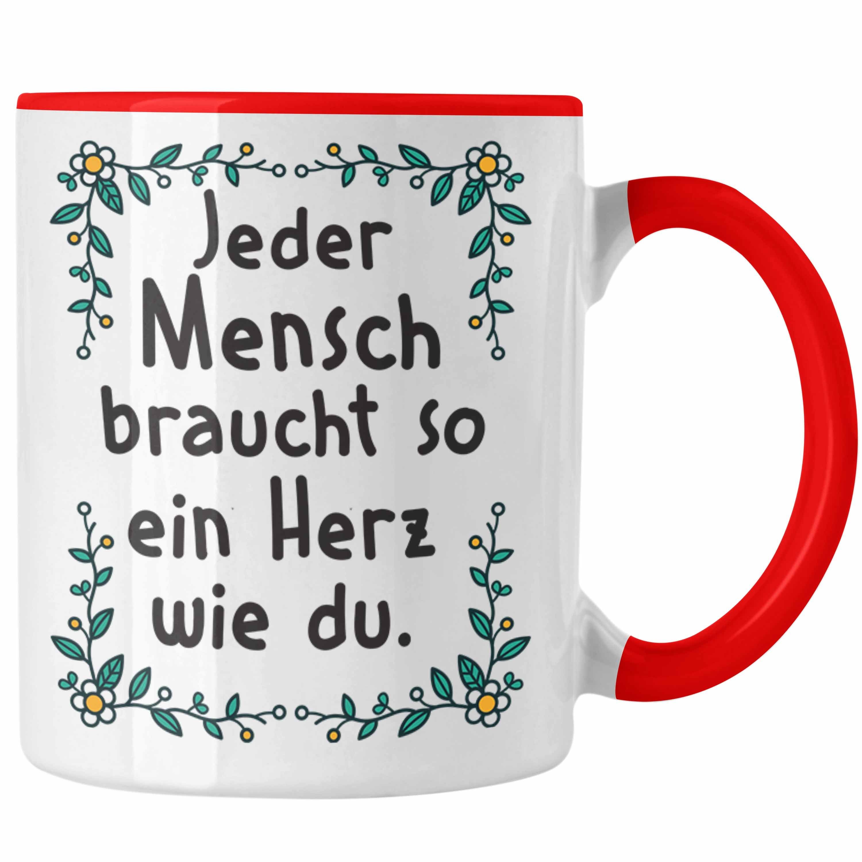 Trendation Tasse Trendation - Danke Tasse Geschenk Erzieherin Tasse Lustig Dankeschön Pflegerin Kaffeetasse Spruch Rot