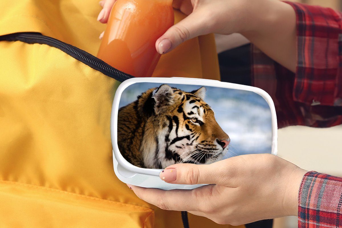 MuchoWow Lunchbox Tiger Kinder Schnee und für Kunststoff, Jungs und Brotbox - Erwachsene, für weiß - Mädchen (2-tlg), Brotdose, Natur