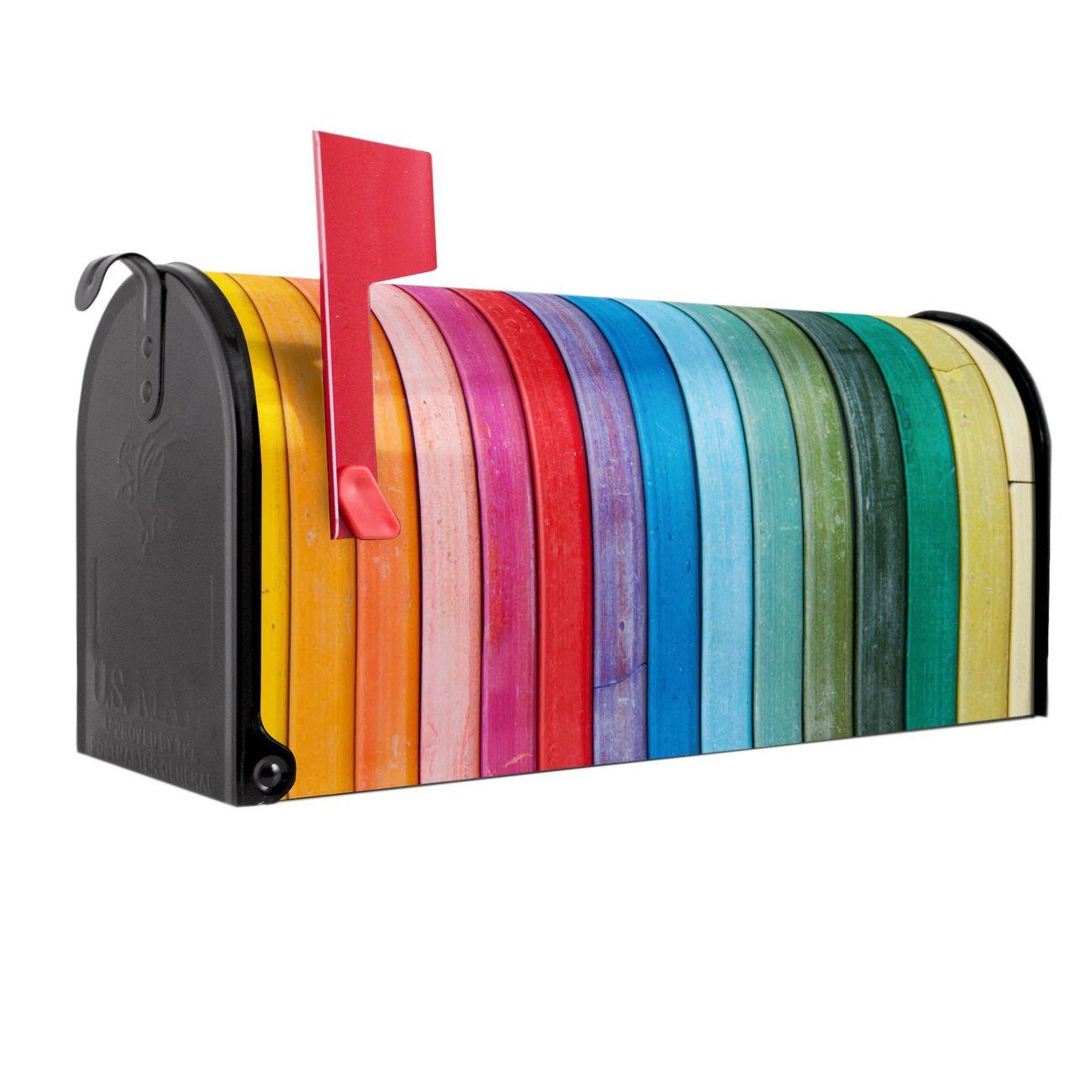 banjado Amerikanischer Briefkasten Mailbox Regenbogenfarben (Amerikanischer Briefkasten, original aus Mississippi USA), 22 x 17 x 51 cm schwarz