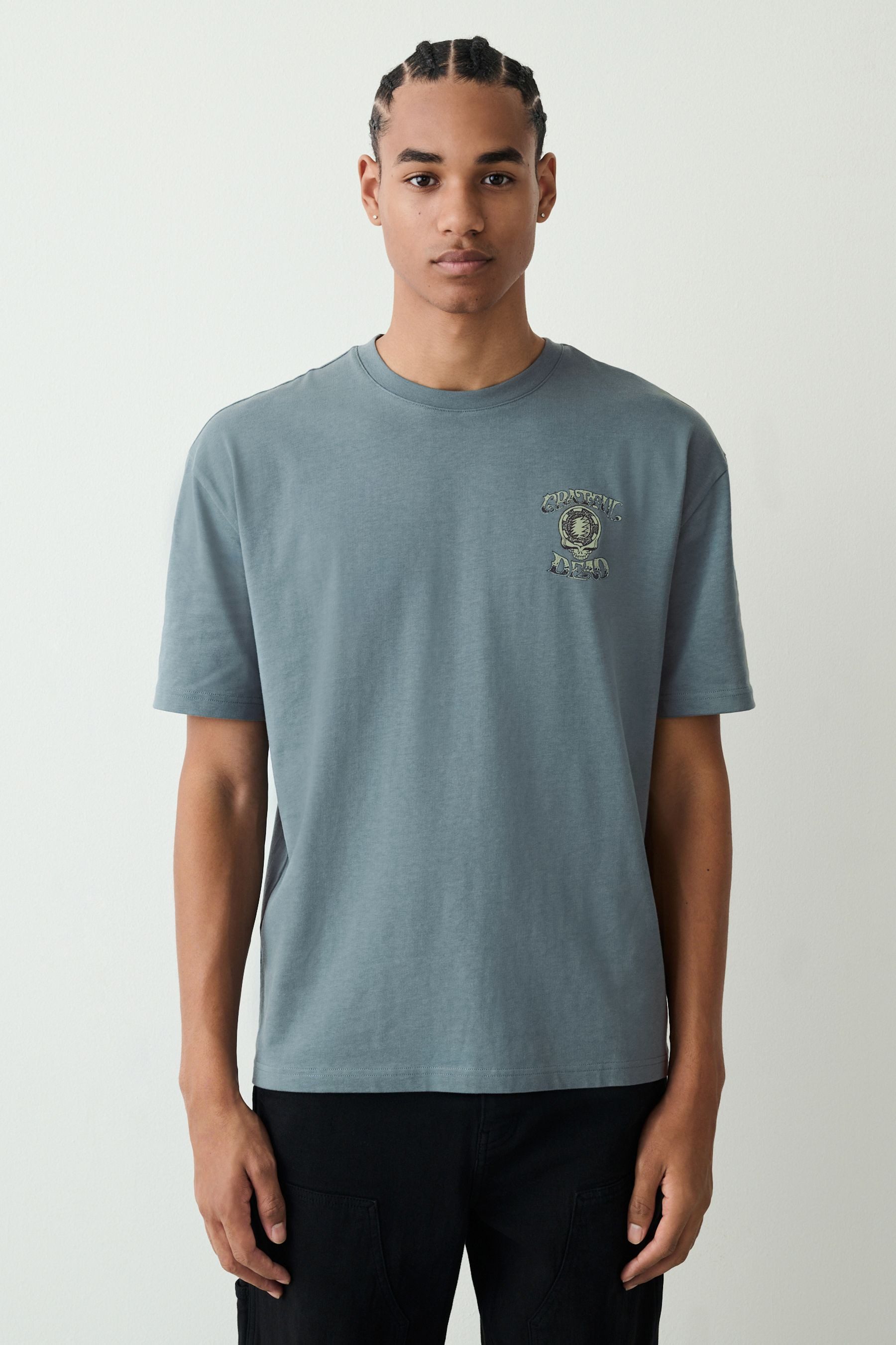 Next T-Shirt Langshirt 100 % Baumwolle Bandgrafik – Relaxed Fit (1-tlg)