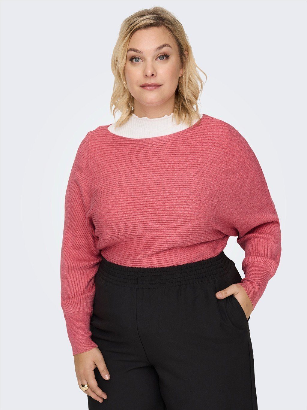 ONLY CARMAKOMA Strickpullover Gerippter Strickpullover Übergrößen Basic Plus Size CARADALINE 4545 in Rosa