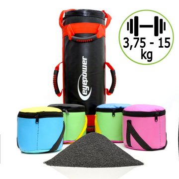 eyepower Gewichtssack 15kg Power Bag mit 4 Kettlebell Gewichten 18x50 cm, 18x50cm Sandbag Sandsack